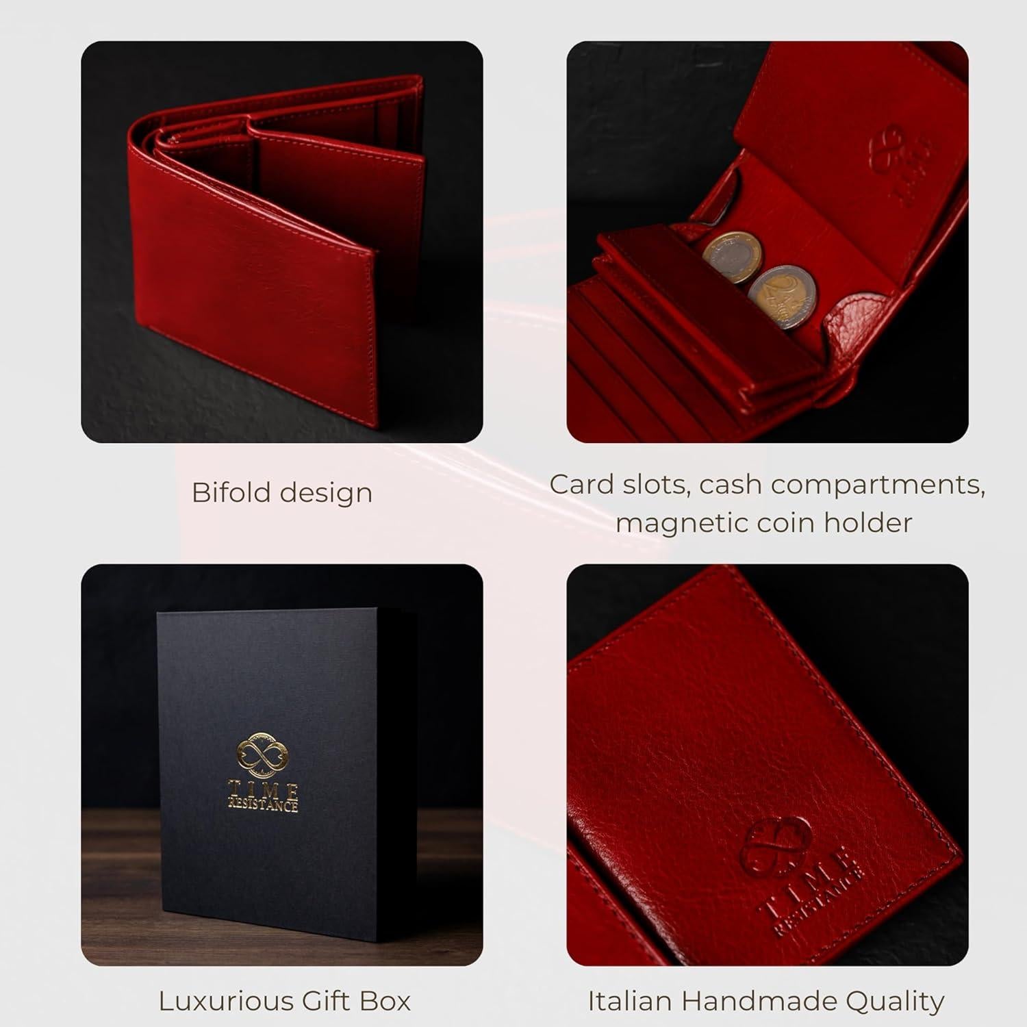 Billetera de Cuero Time Resistance para Hombres - Bifold Rojo