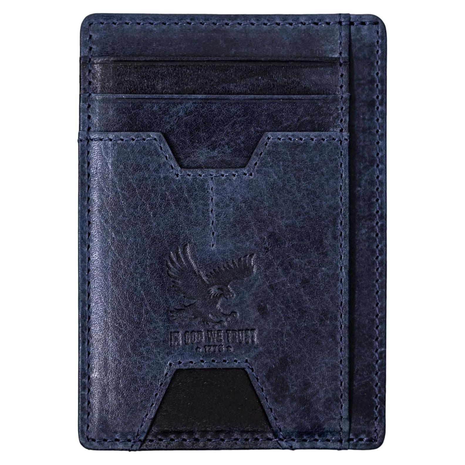 Billetera delgada de cuero Bull Guard con bloqueo RFID azul