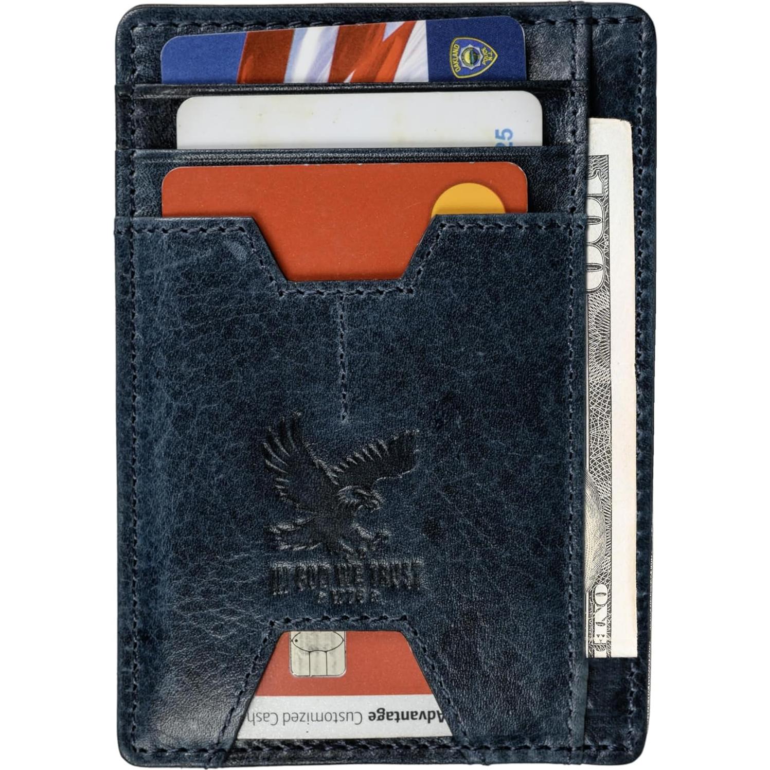 Billetera delgada de cuero Bull Guard con bloqueo RFID azul