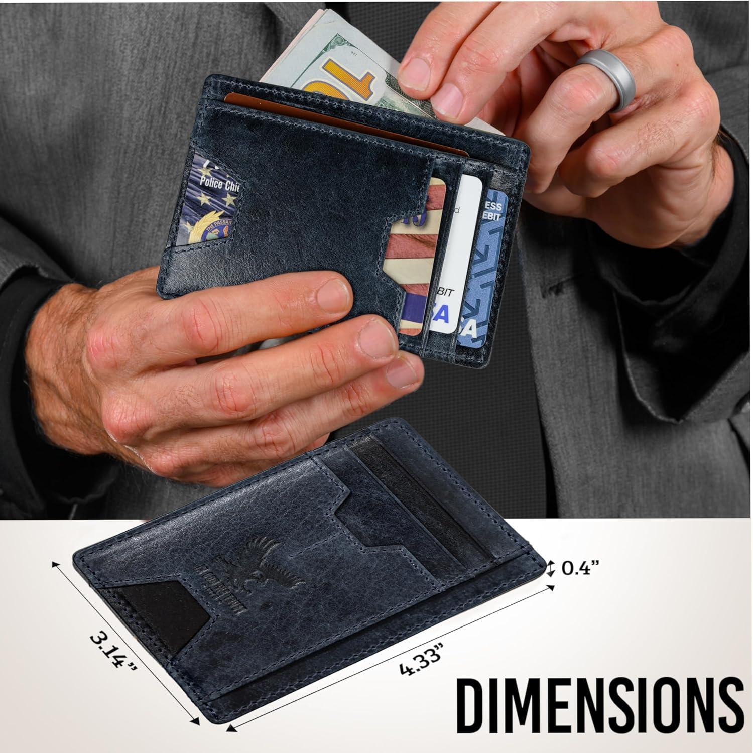 Billetera delgada de cuero Bull Guard con bloqueo RFID azul