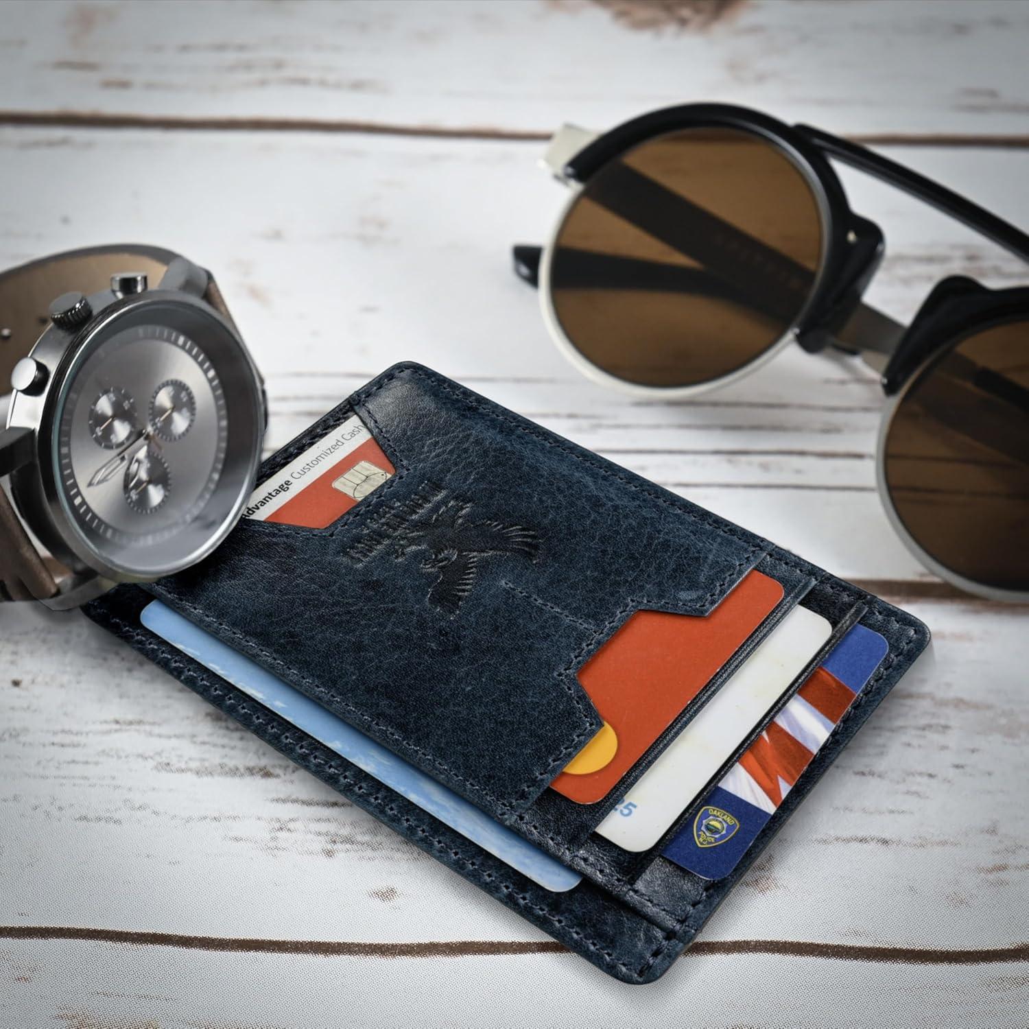 Billetera delgada de cuero Bull Guard con bloqueo RFID azul