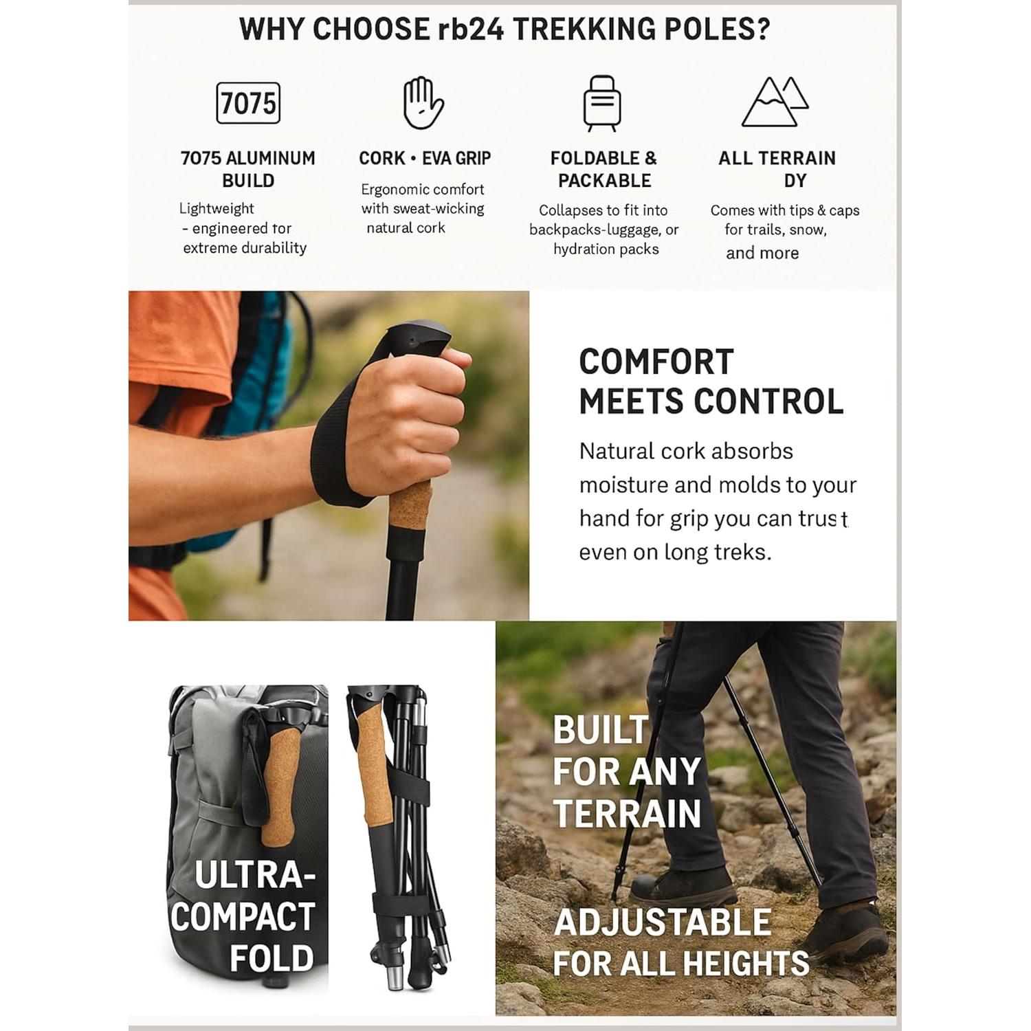 Bastones de Trekking RB24 de Aluminio 7075 Ajustables 2 Unidades