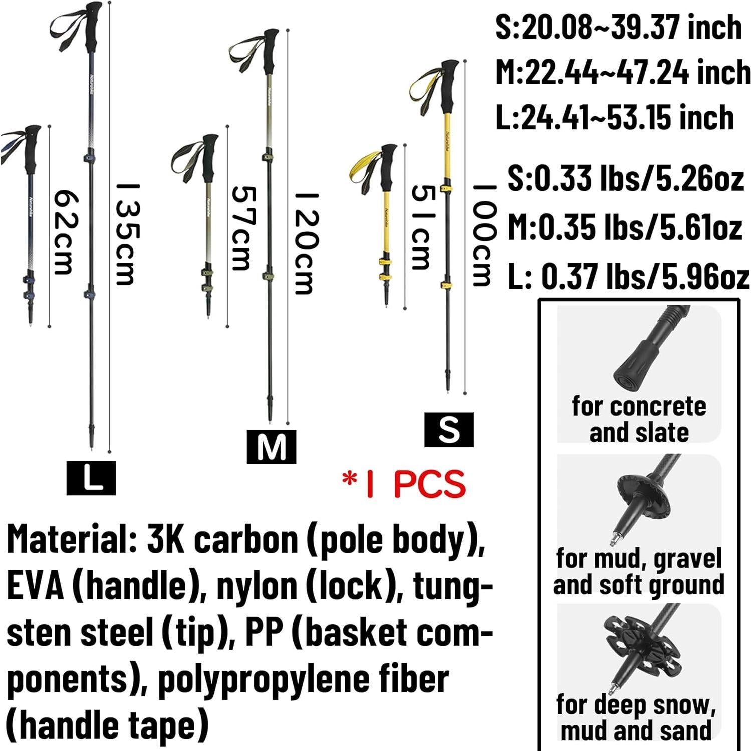 Bastón de Trekking Plegable Naturehike 3K Carbono 120 cm
