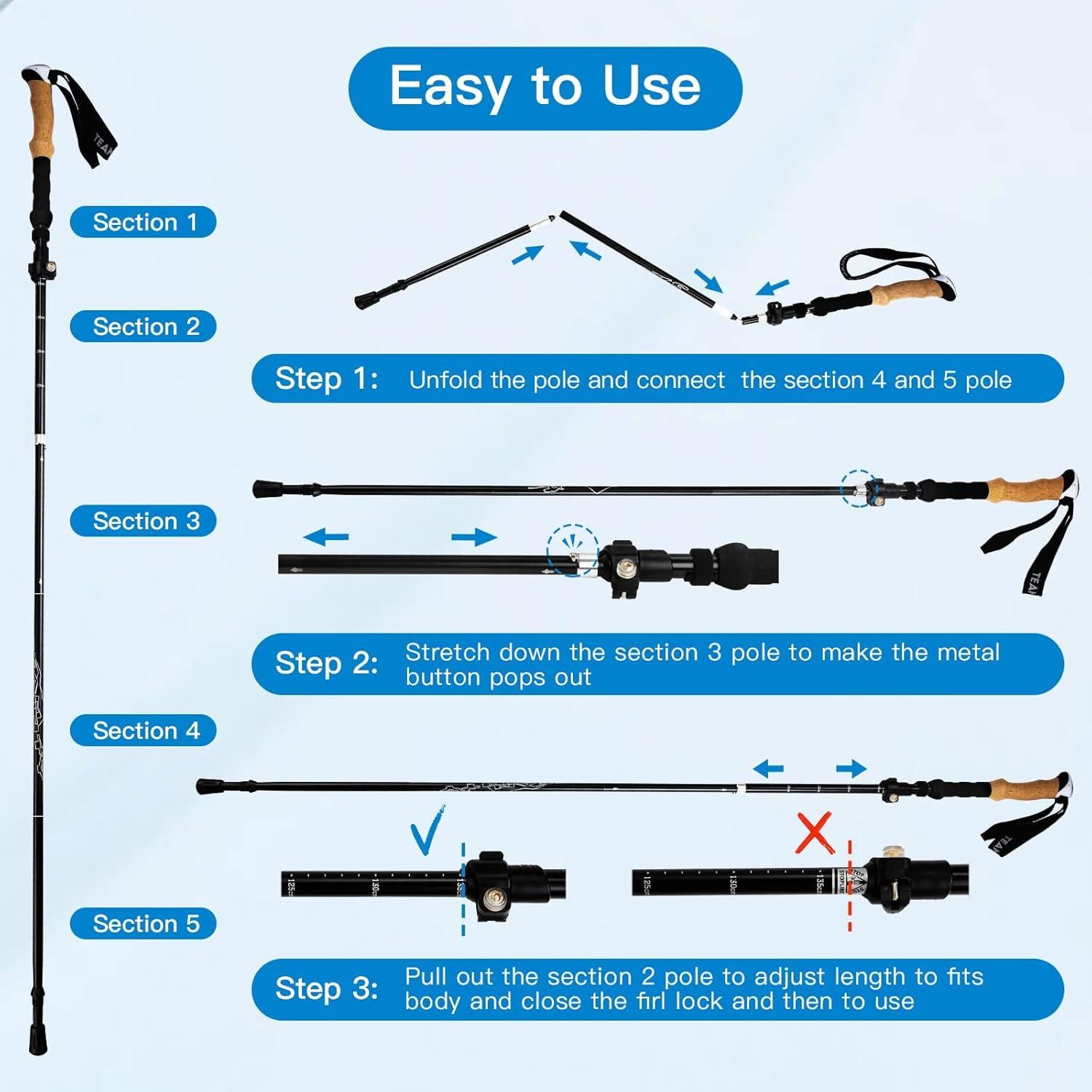 Bastones de Senderismo Plegables Night Cat - Aluminio 7075