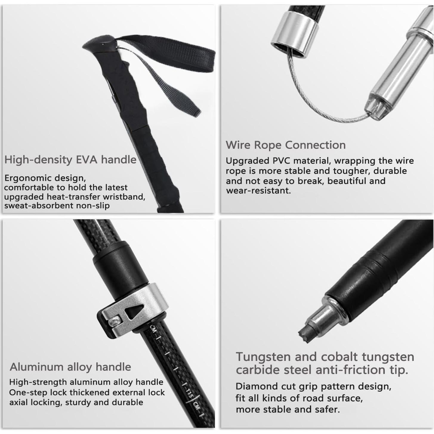 Bastones de Senderismo IJEUH de Fibra de Carbono 2 Pcs