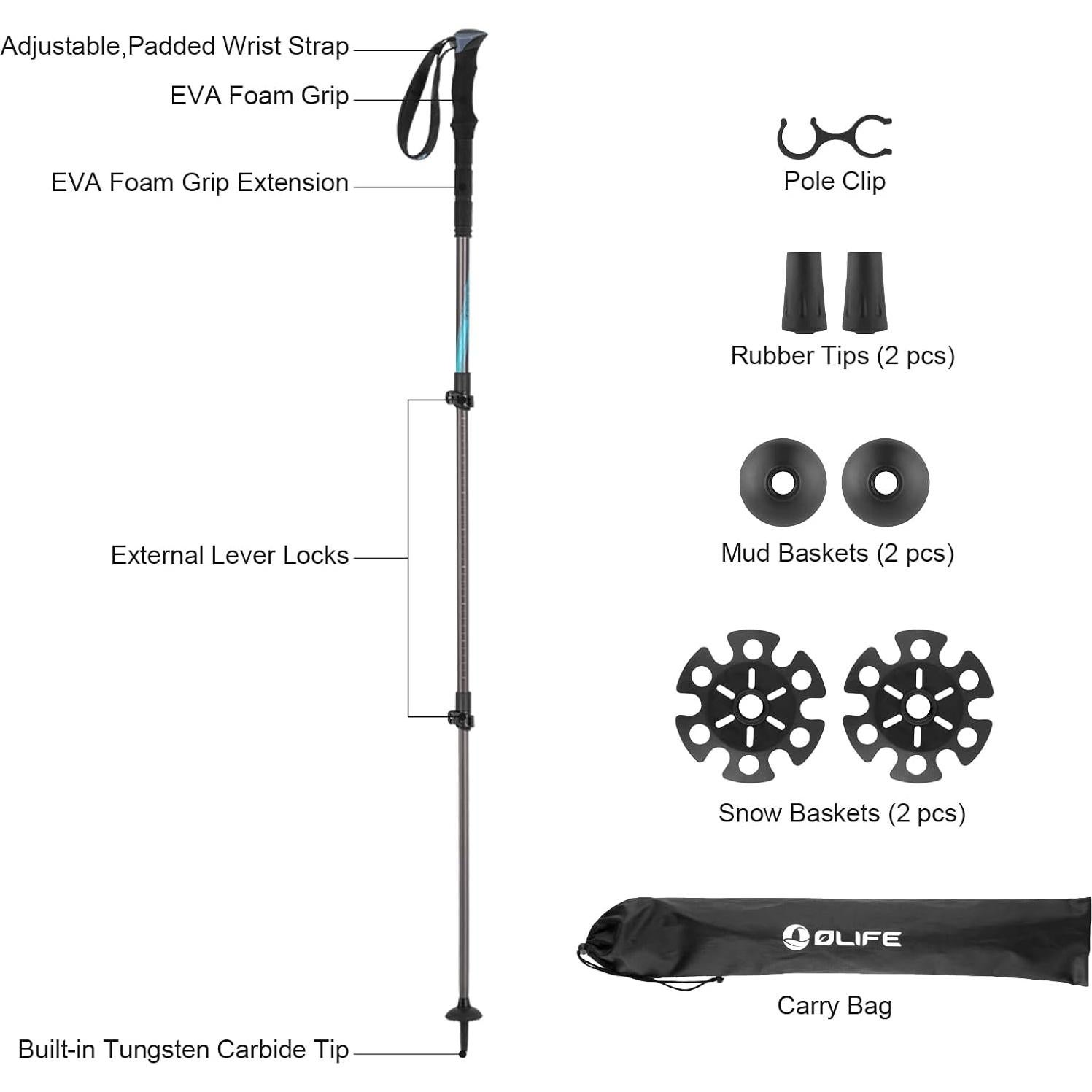 Bastones de Senderismo OLIFE Trekpal T3 Plegables 2 Unidades