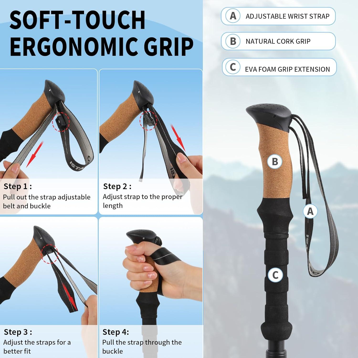 Bastones de Senderismo Plegables ISTATSO 2pc Aluminio Ajustables