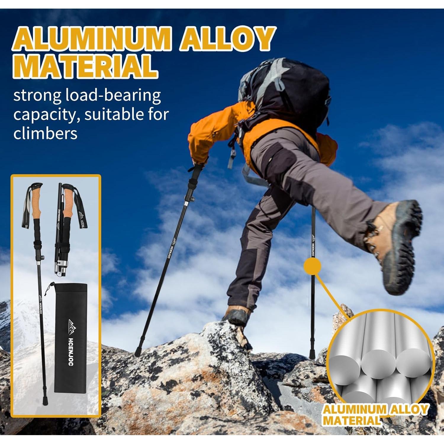 Bastones de Trekking HCENJOC H-Negro Plegables Aluminio 135cm