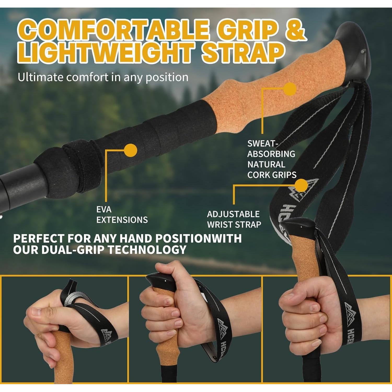 Bastones de Trekking HCENJOC H-Negro Plegables Aluminio 135cm