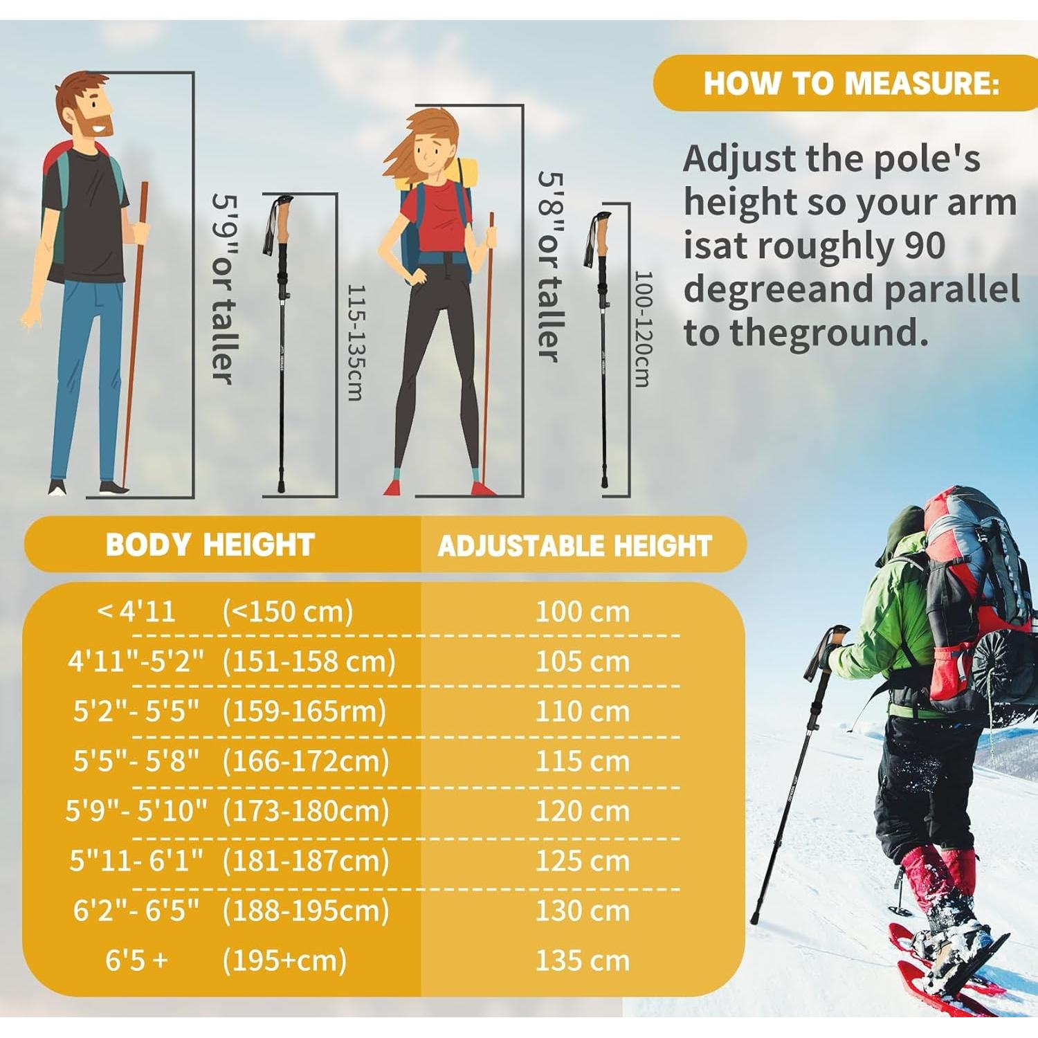 Bastones de Trekking HCENJOC H-Negro Plegables Aluminio 135cm