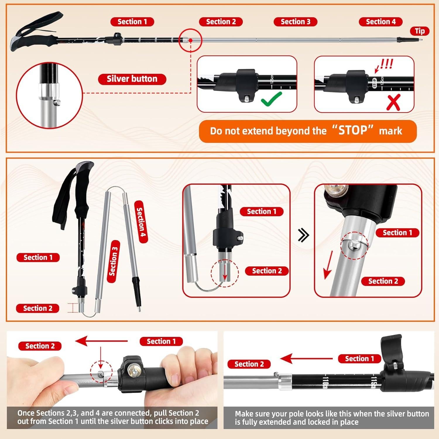 Bastones de Trekking Plegables Vihicamp 2 Unidades Aluminio