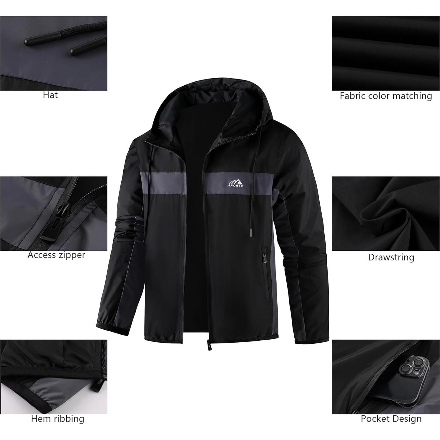 Chaqueta de lluvia impermeable COOKFIP para hombre ligera