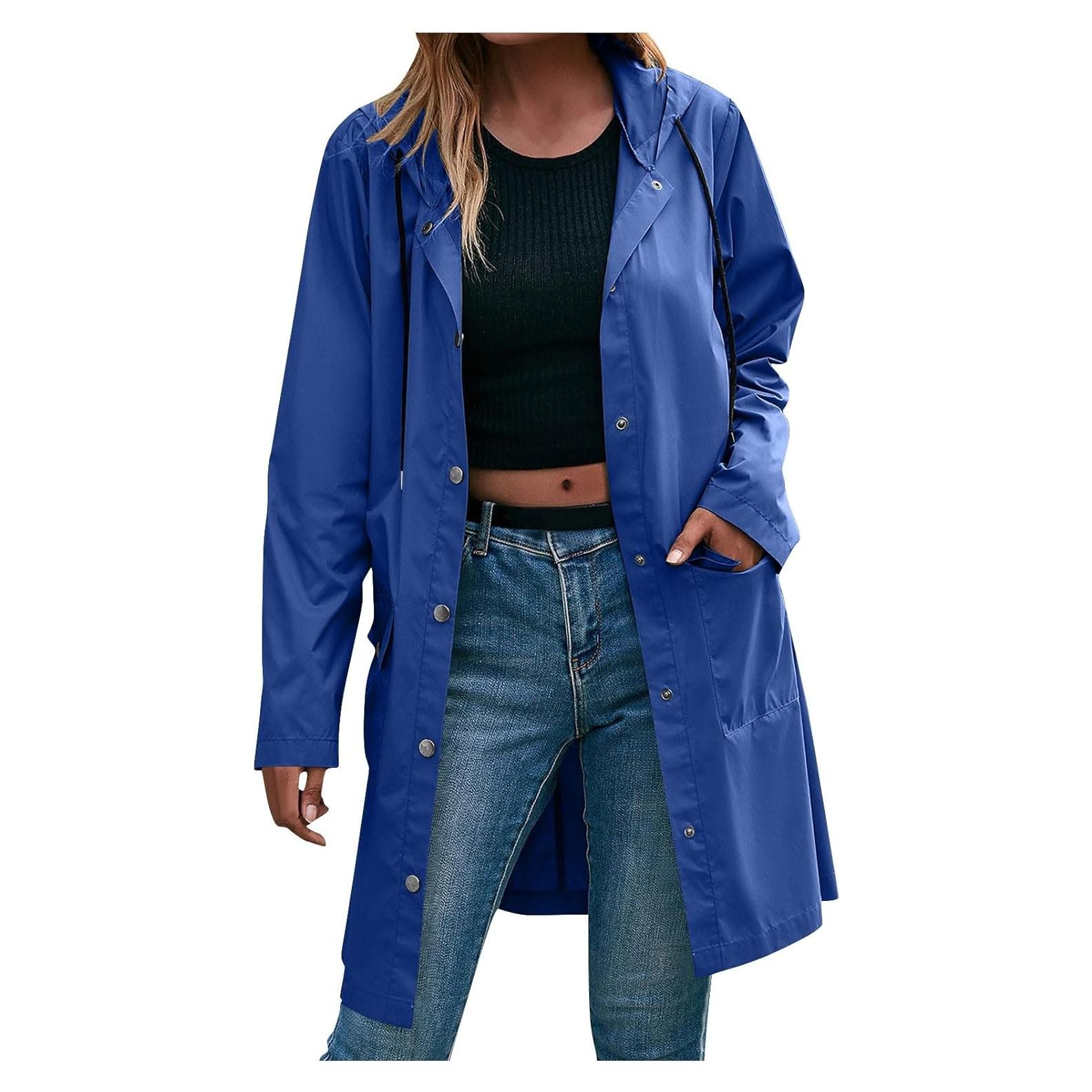 Chaqueta de Lluvia Impermeable para Mujeres A03 Azul XX-Large
