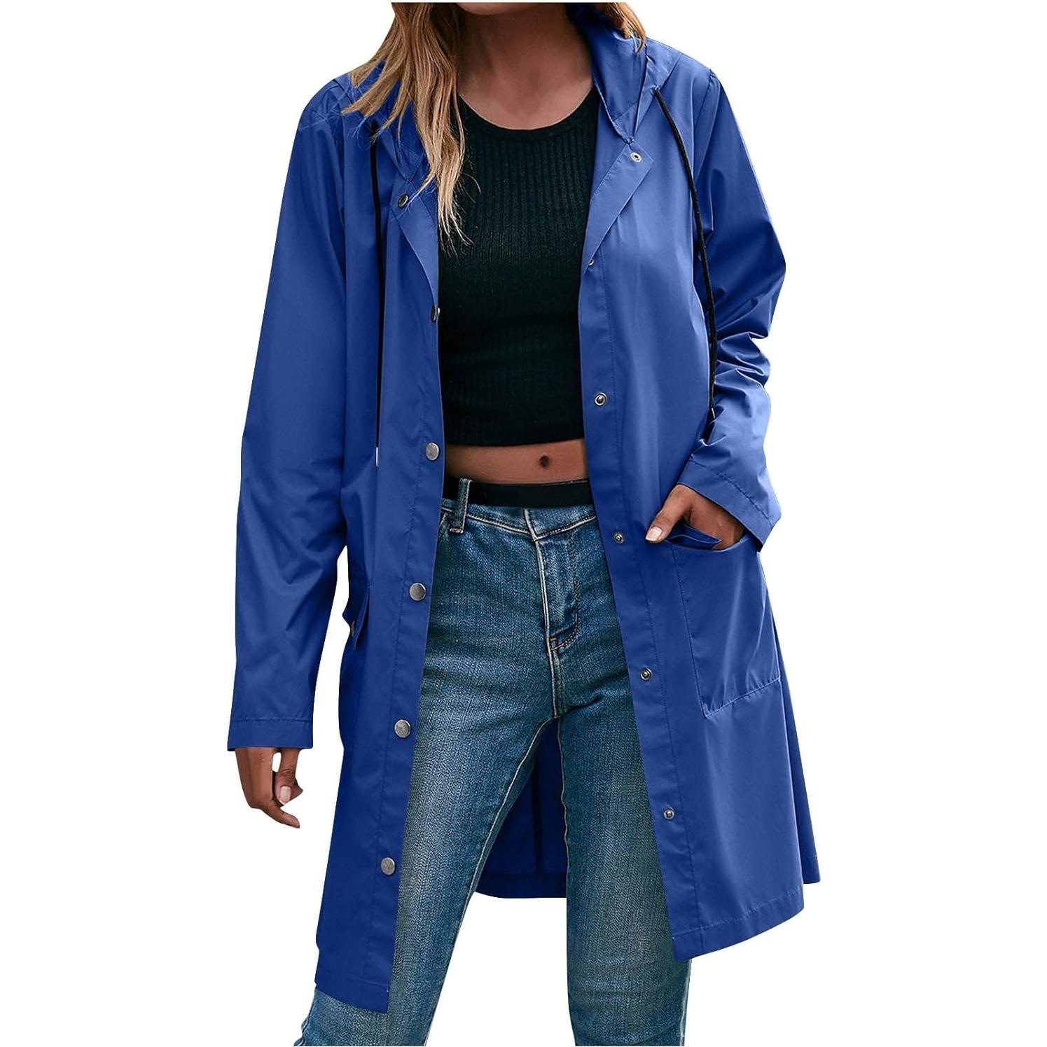 Chaqueta de Lluvia Impermeable para Mujeres A03 Azul XX-Large