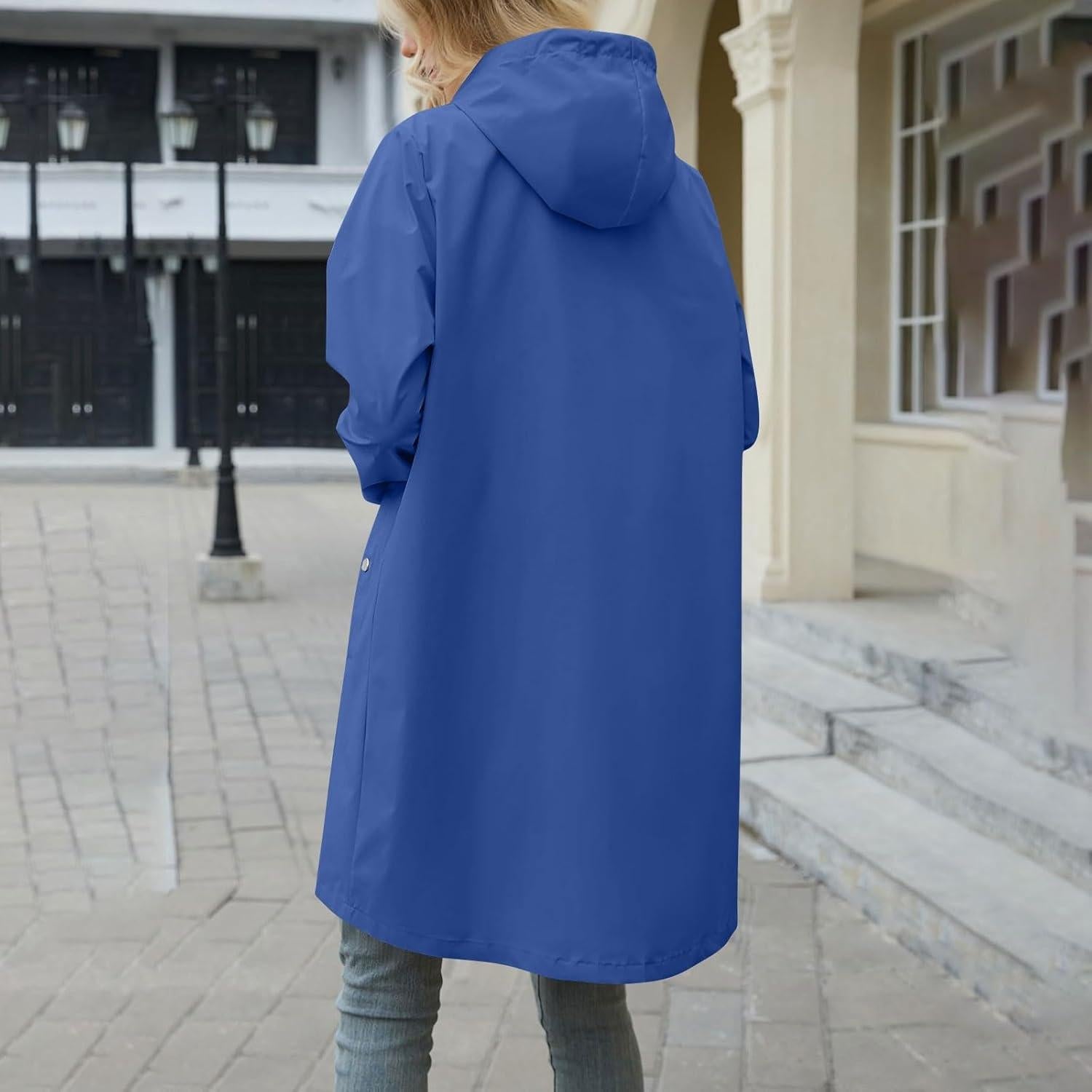 Chaqueta de Lluvia Impermeable para Mujeres A03 Azul XX-Large