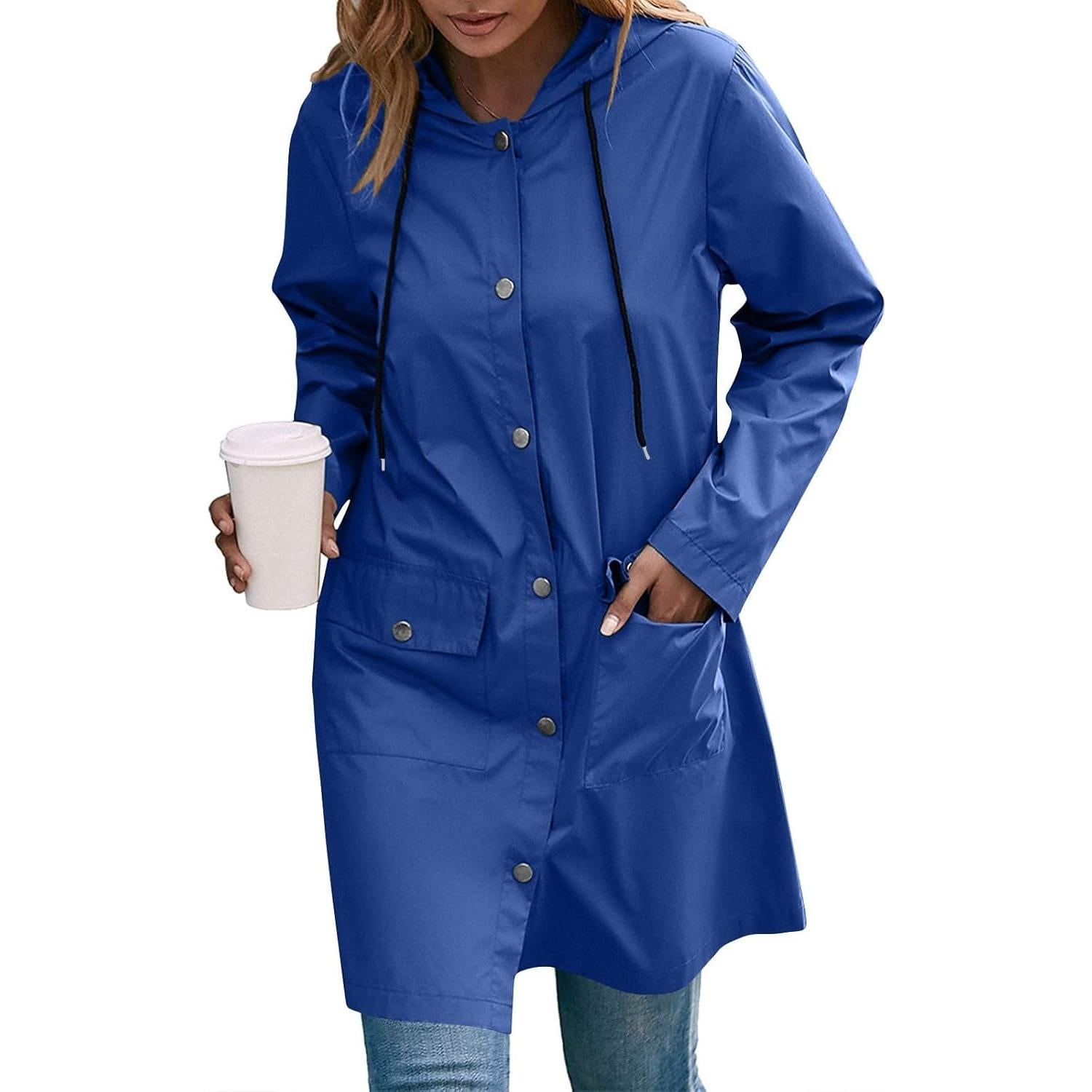 Chaqueta de Lluvia Impermeable para Mujeres A03 Azul XX-Large