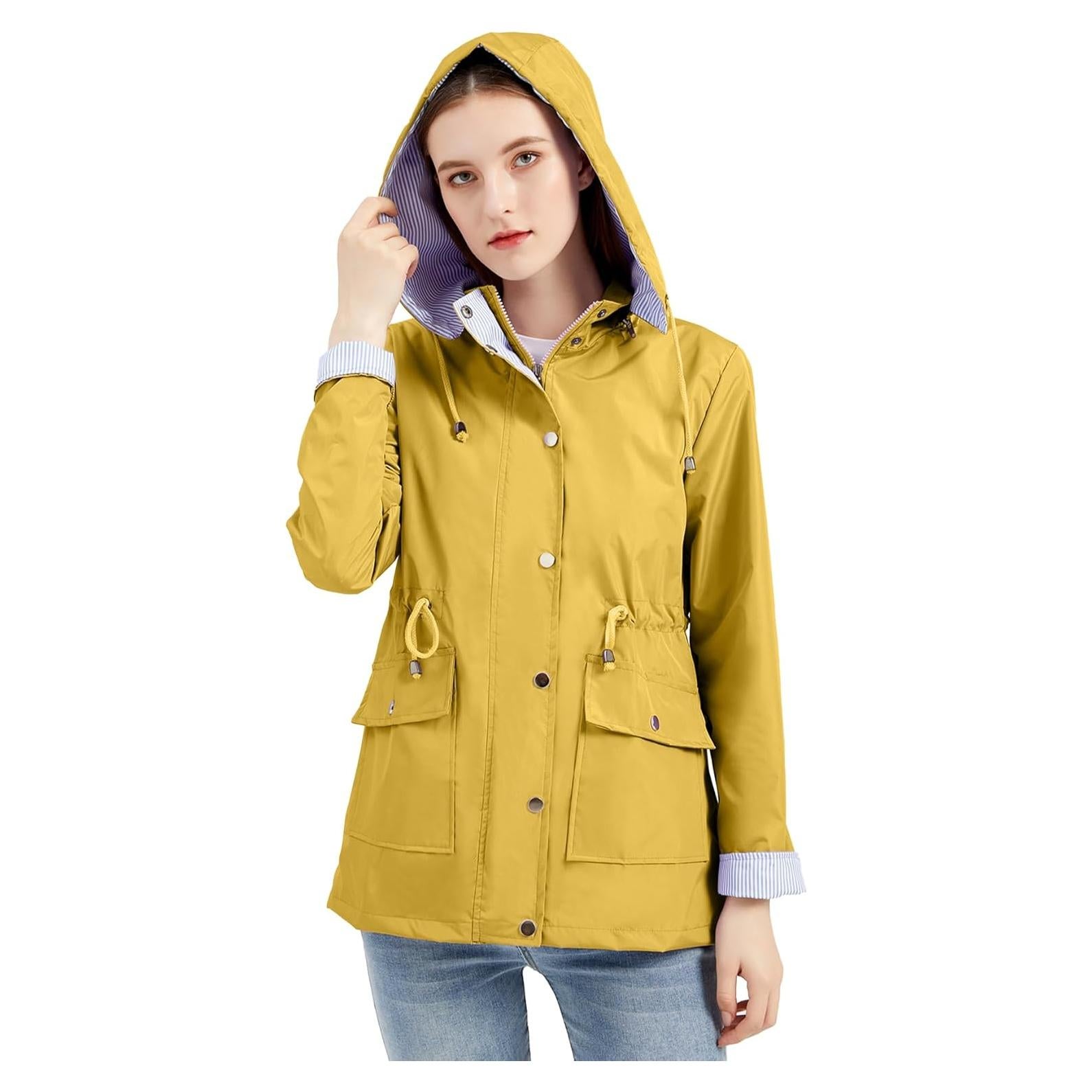 Chaqueta de Lluvia IFFEI para Mujeres Impermeable Amarillo Mediano