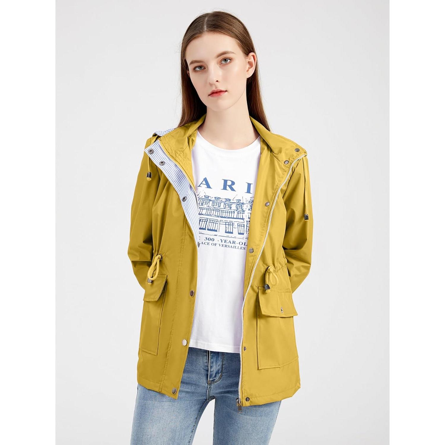Chaqueta de Lluvia IFFEI para Mujeres Impermeable Amarillo Mediano