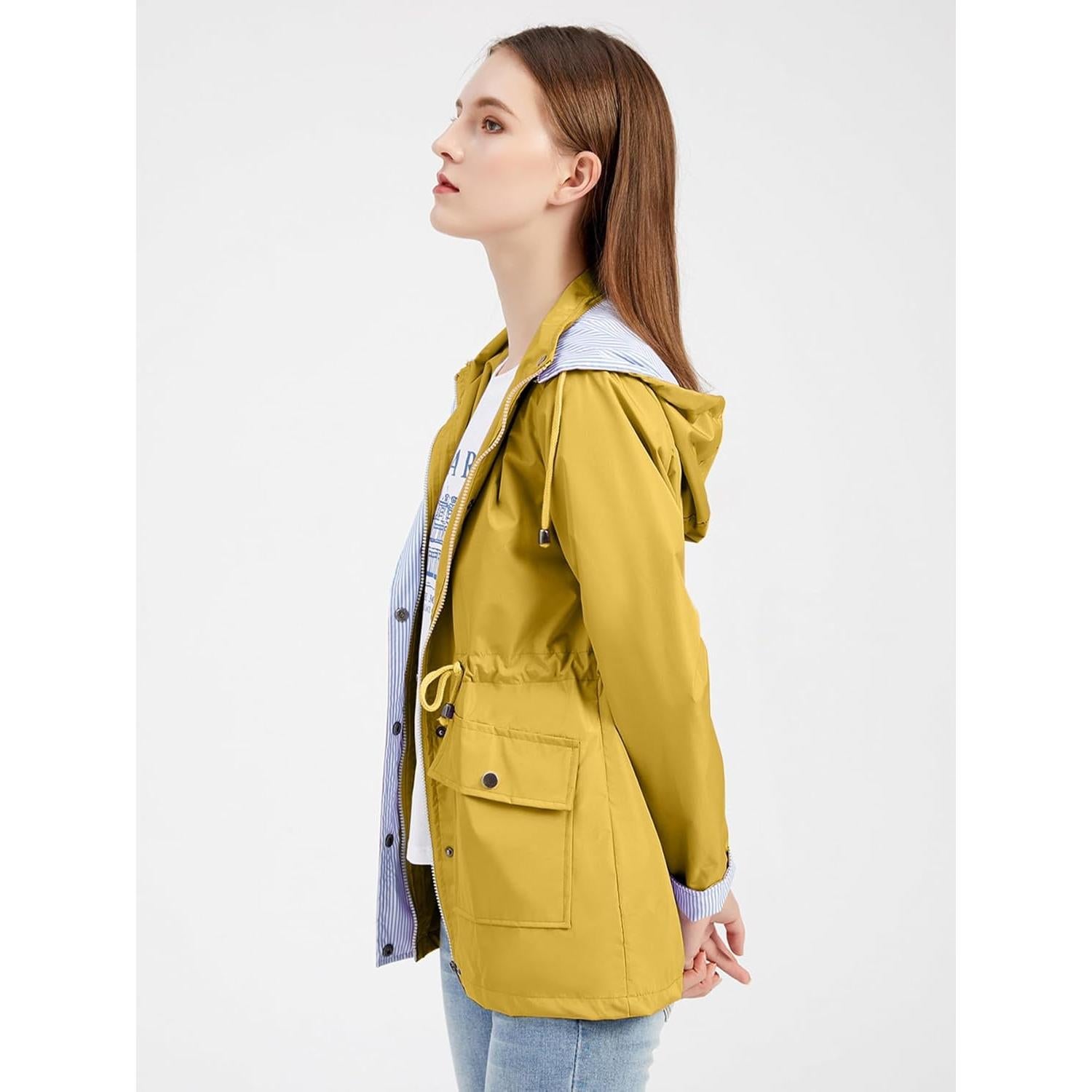 Chaqueta de Lluvia IFFEI para Mujeres Impermeable Amarillo Mediano