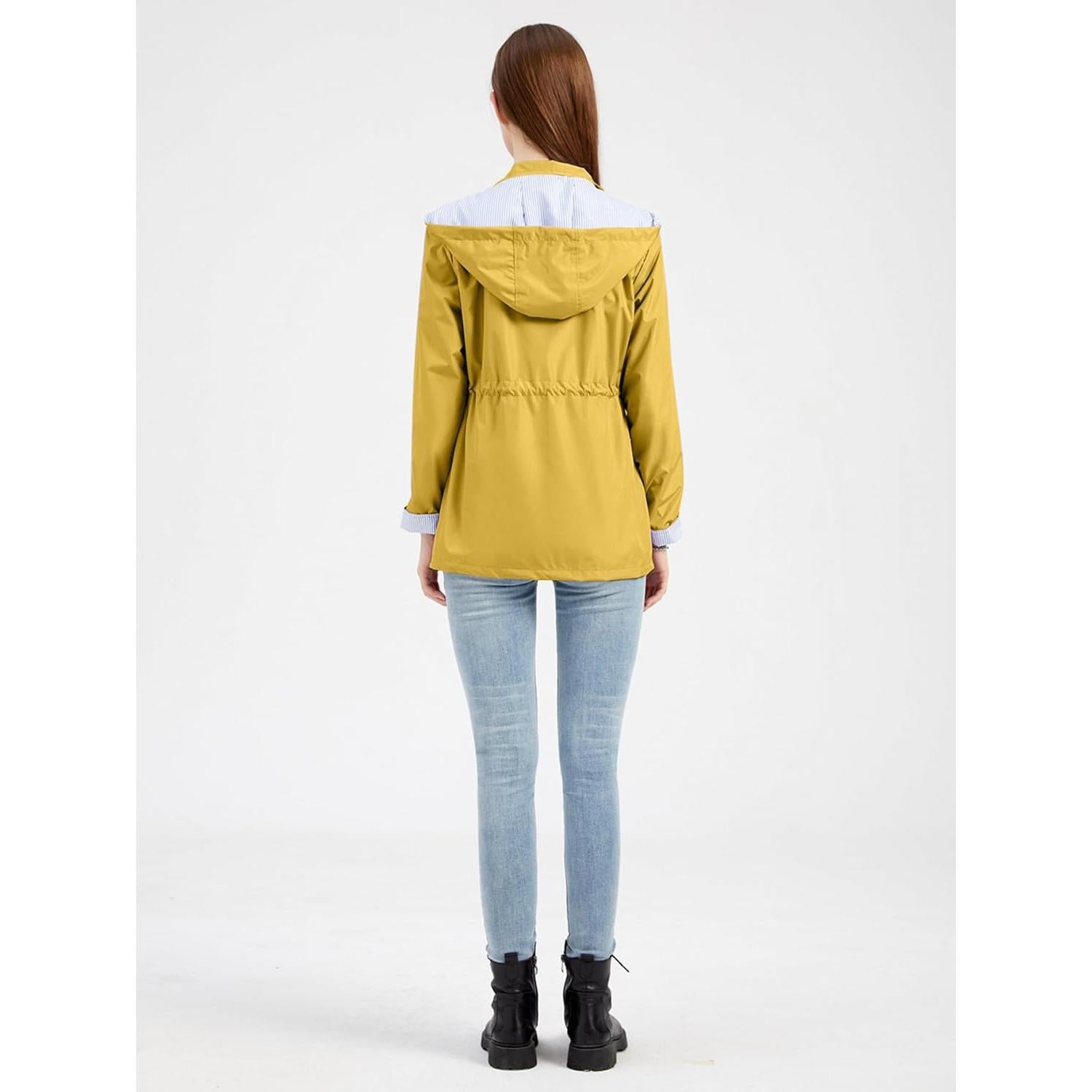 Chaqueta de Lluvia IFFEI para Mujeres Impermeable Amarillo Mediano