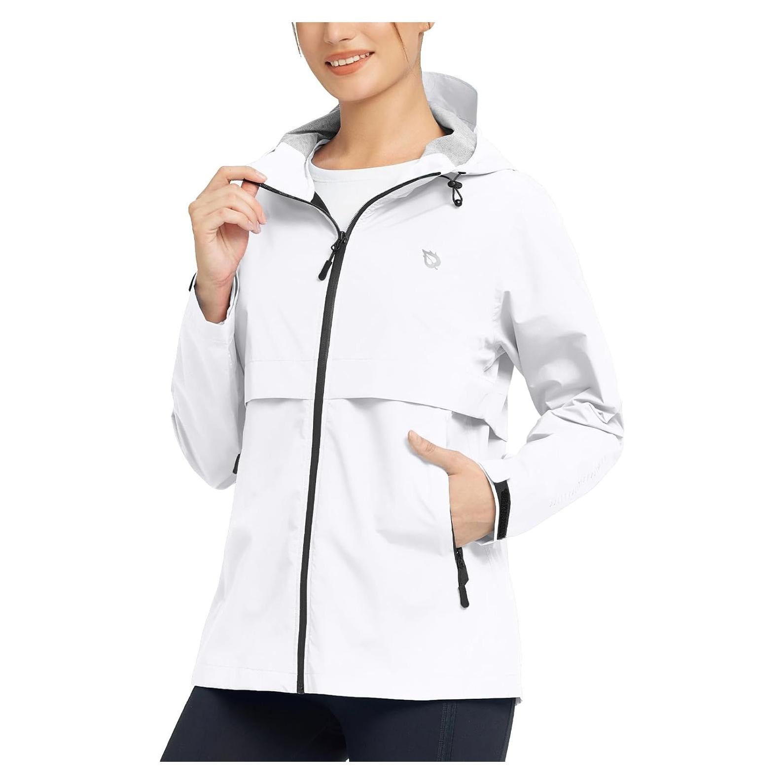Chaqueta de Lluvia Impermeable Baleaf para Mujeres - Grande Blanca