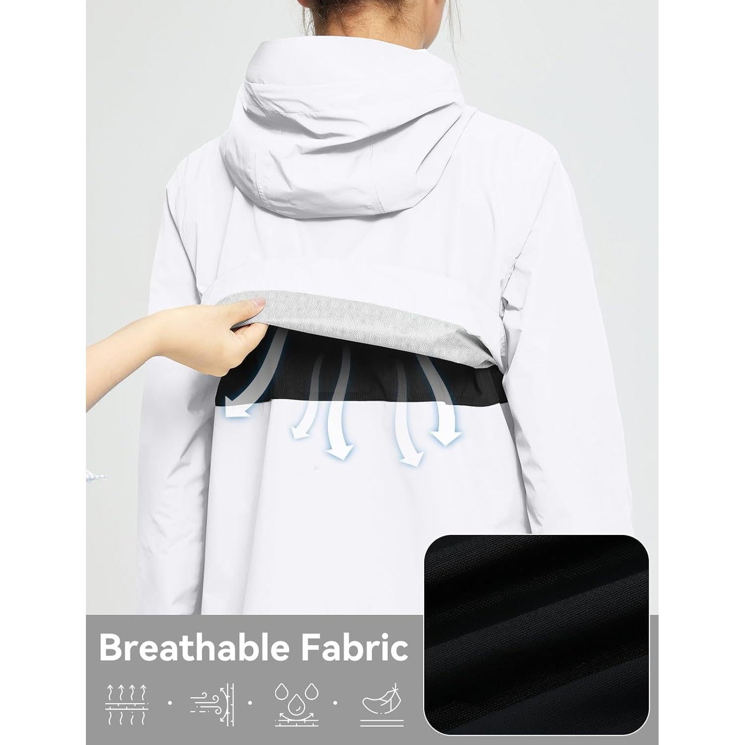 Chaqueta de Lluvia Impermeable Baleaf para Mujeres - Grande Blanca