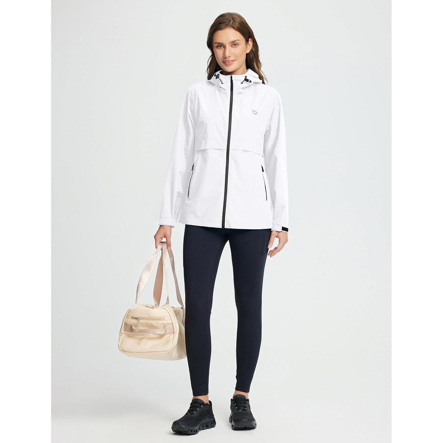 Chaqueta de Lluvia Impermeable Baleaf para Mujeres - Grande Blanca