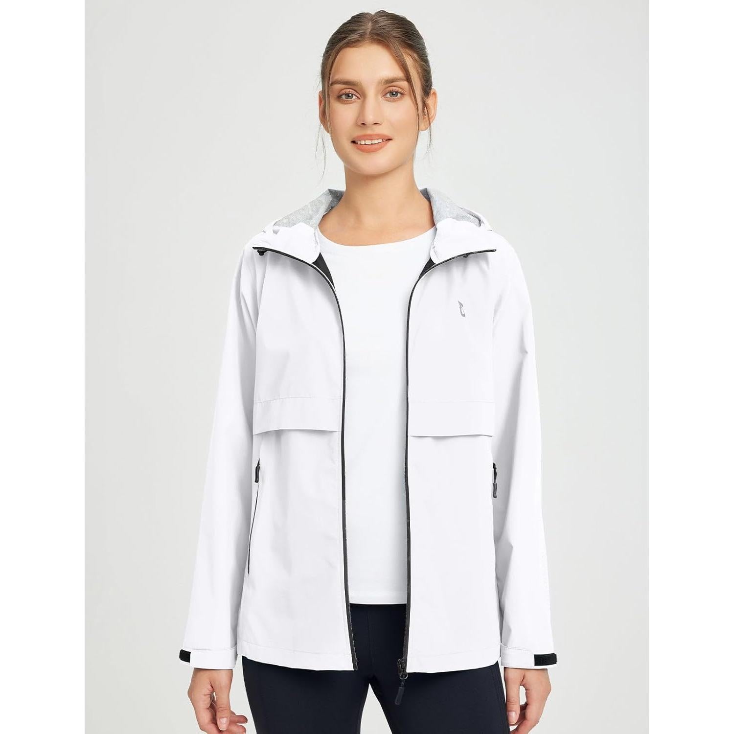 Chaqueta de Lluvia Impermeable Baleaf para Mujeres - Grande Blanca