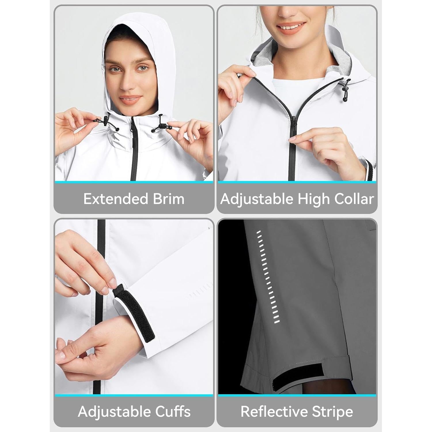 Chaqueta de Lluvia Impermeable Baleaf para Mujeres - Grande Blanca