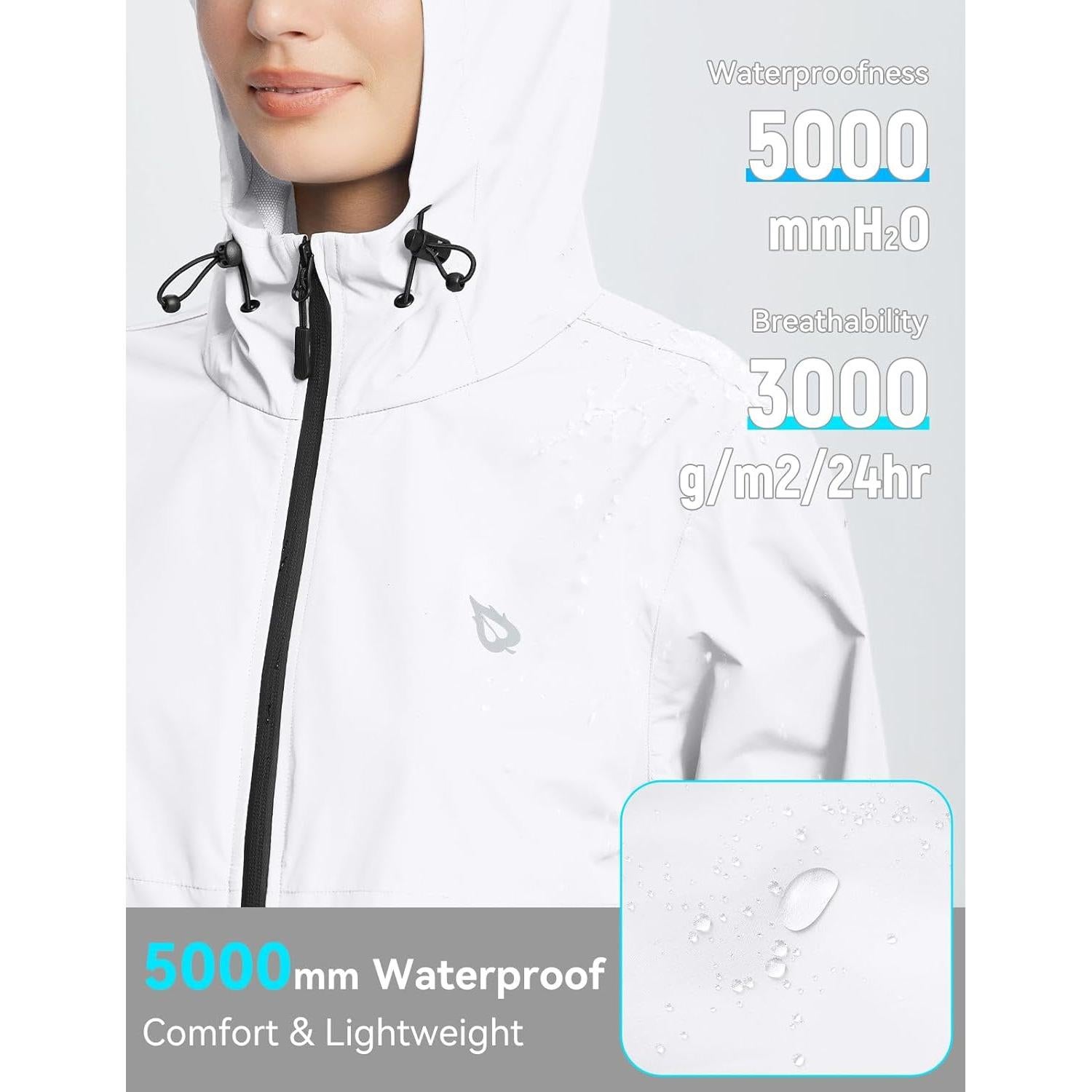 Chaqueta de Lluvia Impermeable Baleaf para Mujeres - Grande Blanca