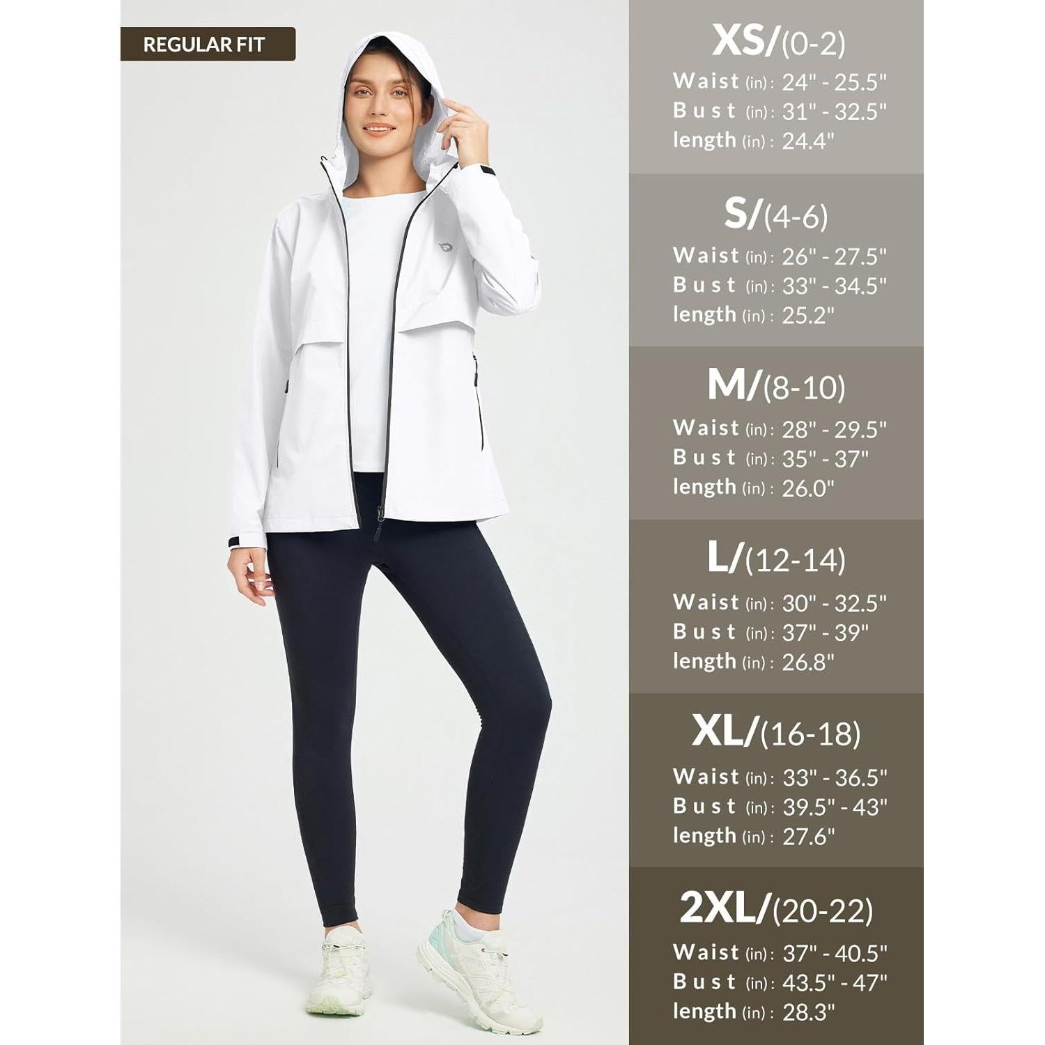 Chaqueta de Lluvia Impermeable Baleaf para Mujeres - Grande Blanca