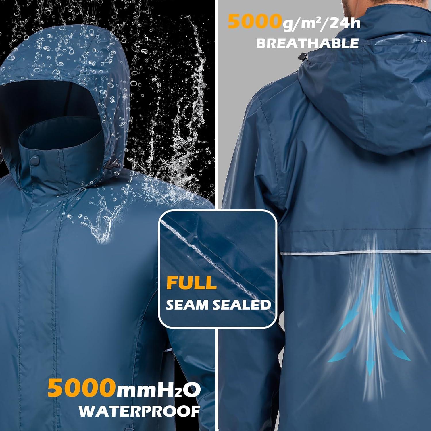 Chaqueta Impermeable MANSDOUR para Hombres Plegable Ligera Azul
