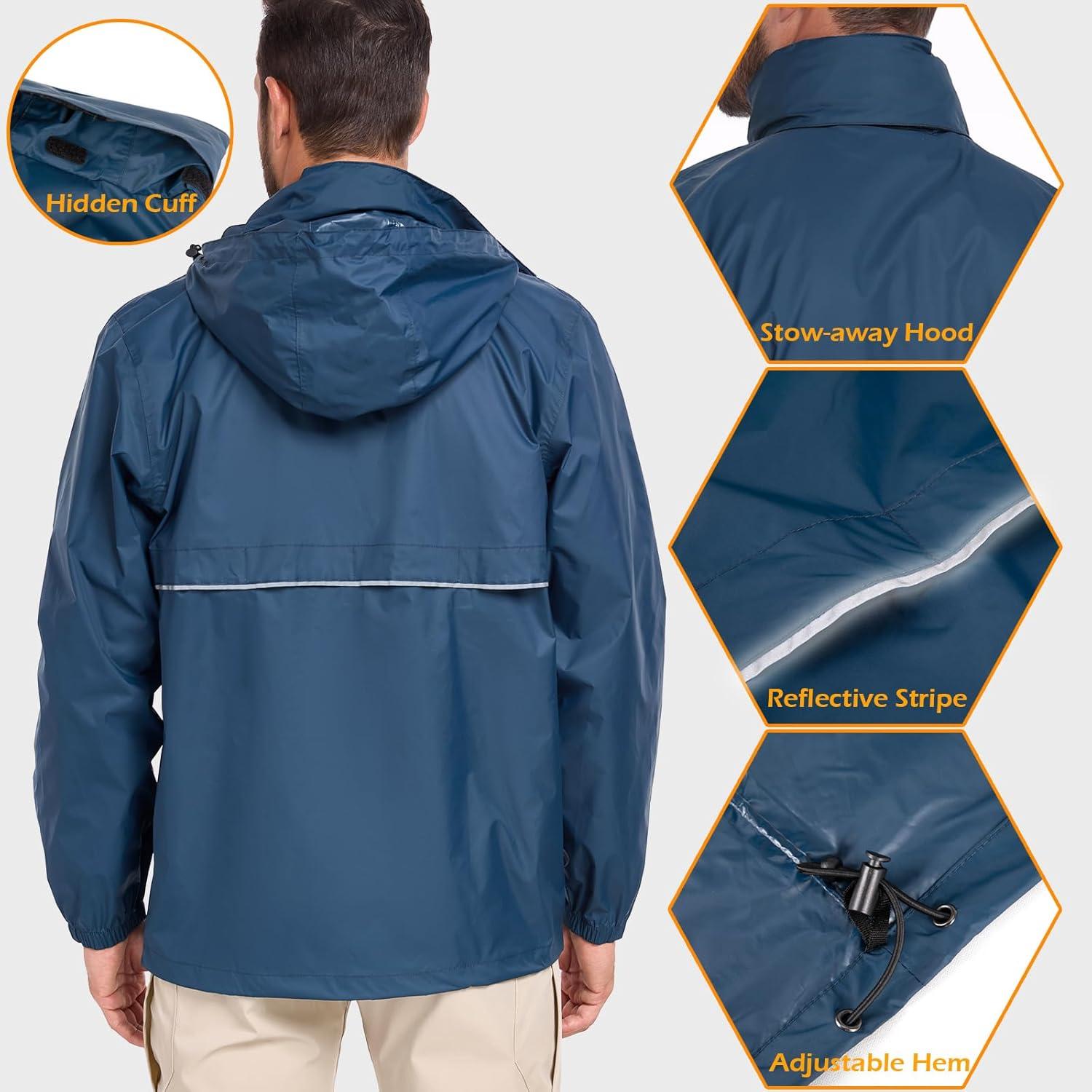 Chaqueta Impermeable MANSDOUR para Hombres Plegable Ligera Azul