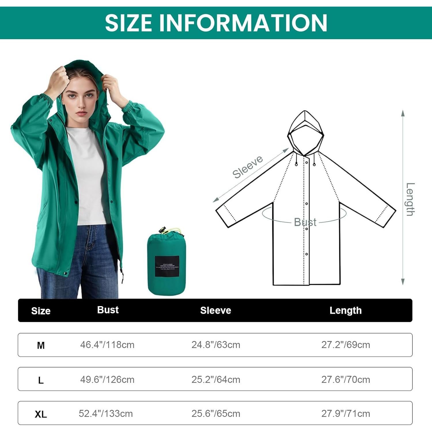 Chaqueta de Lluvia LAMA para Mujeres Grande Verde Esmeralda