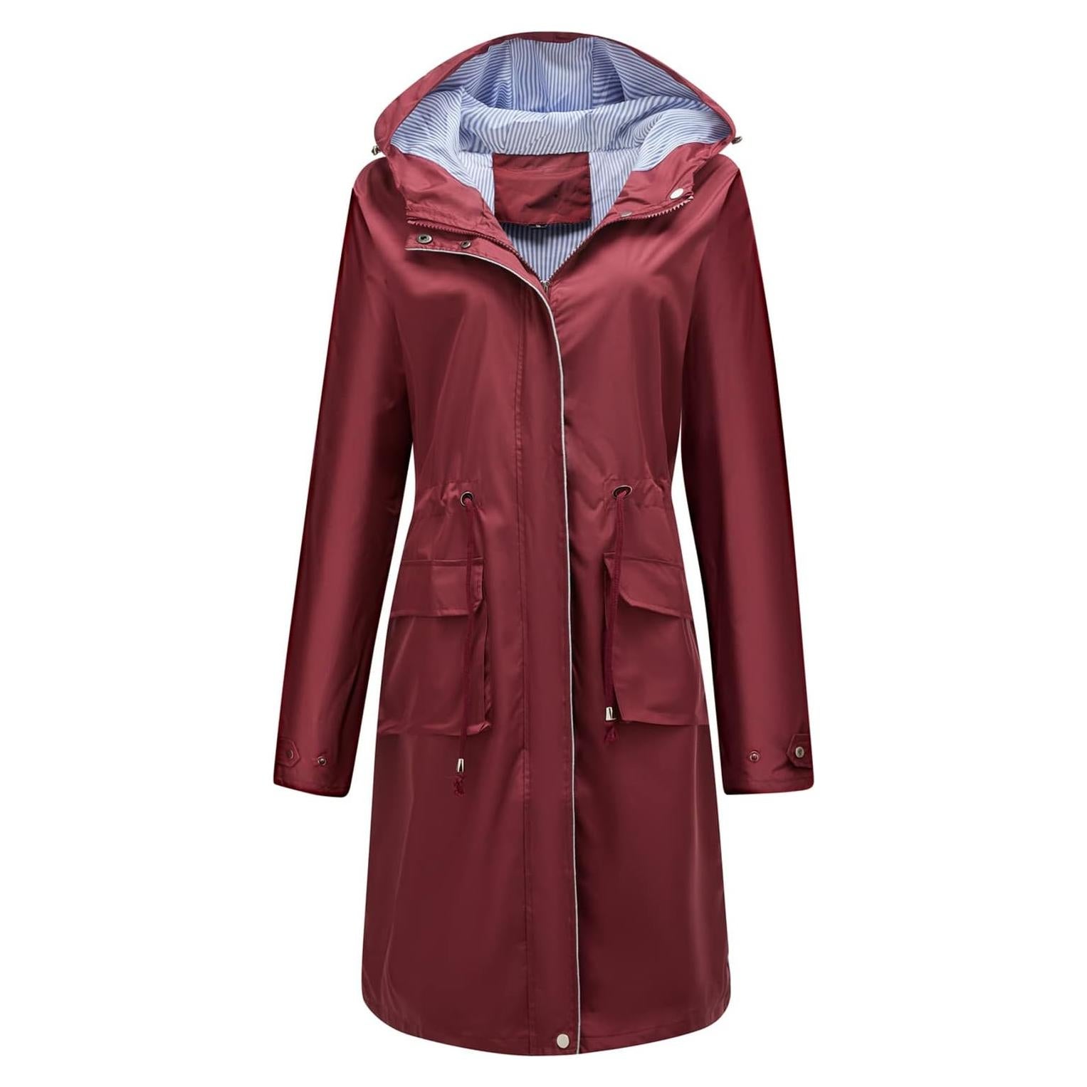 Chaqueta de Lluvia Impermeable para Mujeres Homgro Larga Burdeos