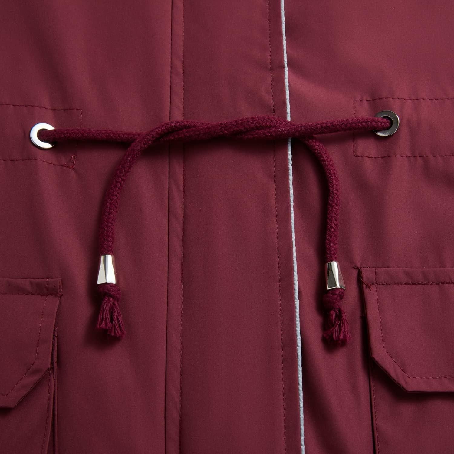 Chaqueta de Lluvia Impermeable para Mujeres Homgro Larga Burdeos