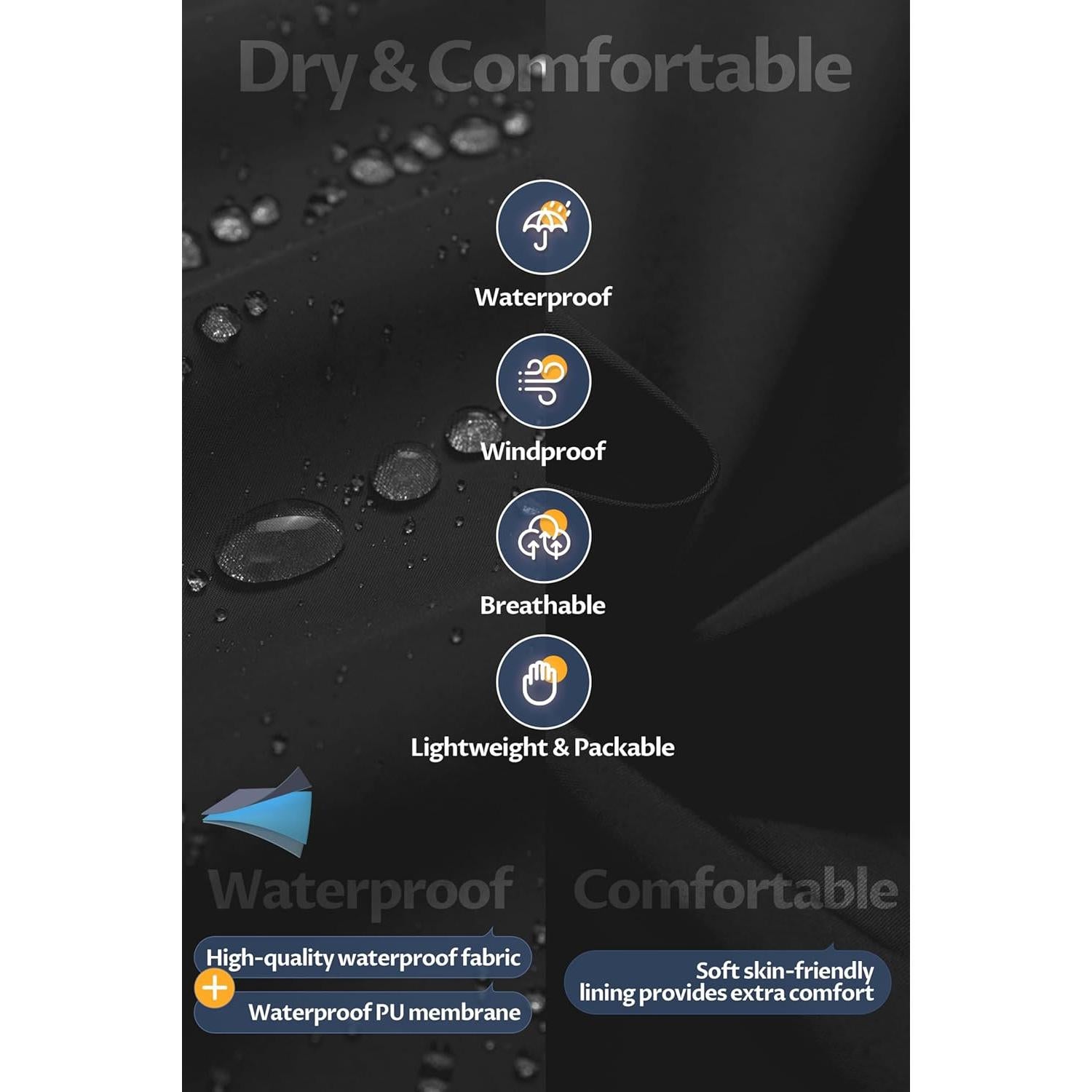 Abrigo Largo de Lluvia Impermeable CREATMO Hombre XXL Negro