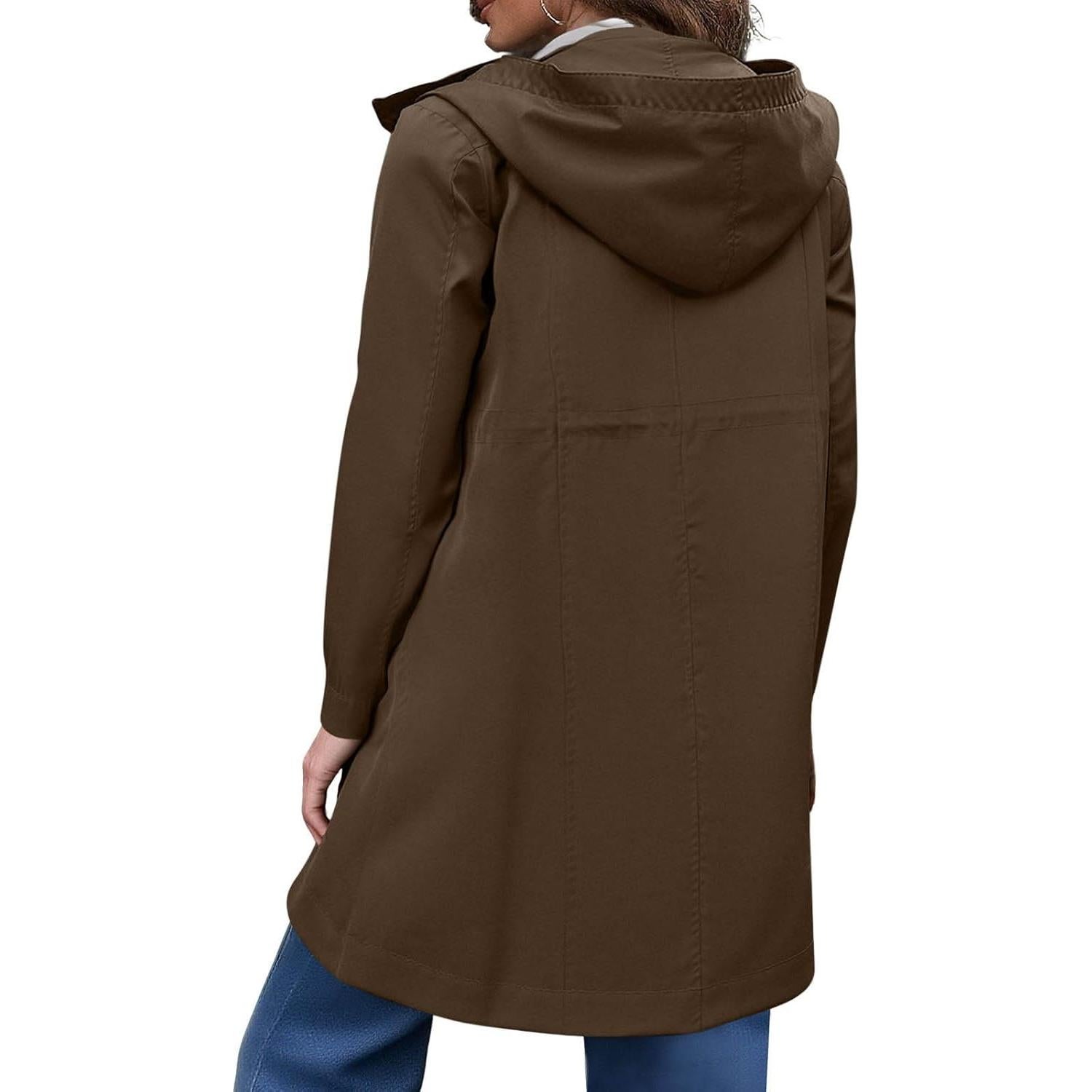 Abrigo de Lluvia Largo con Capucha para Mujeres - Marrón