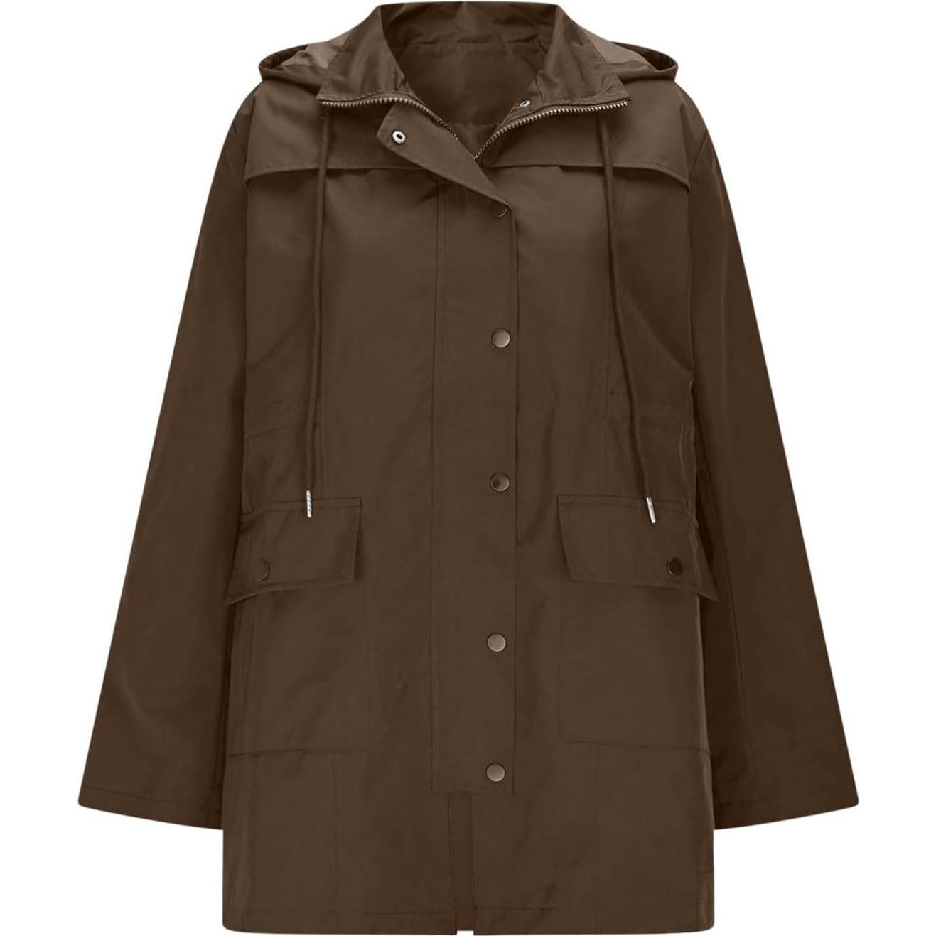 Abrigo de Lluvia Largo con Capucha para Mujeres - Marrón