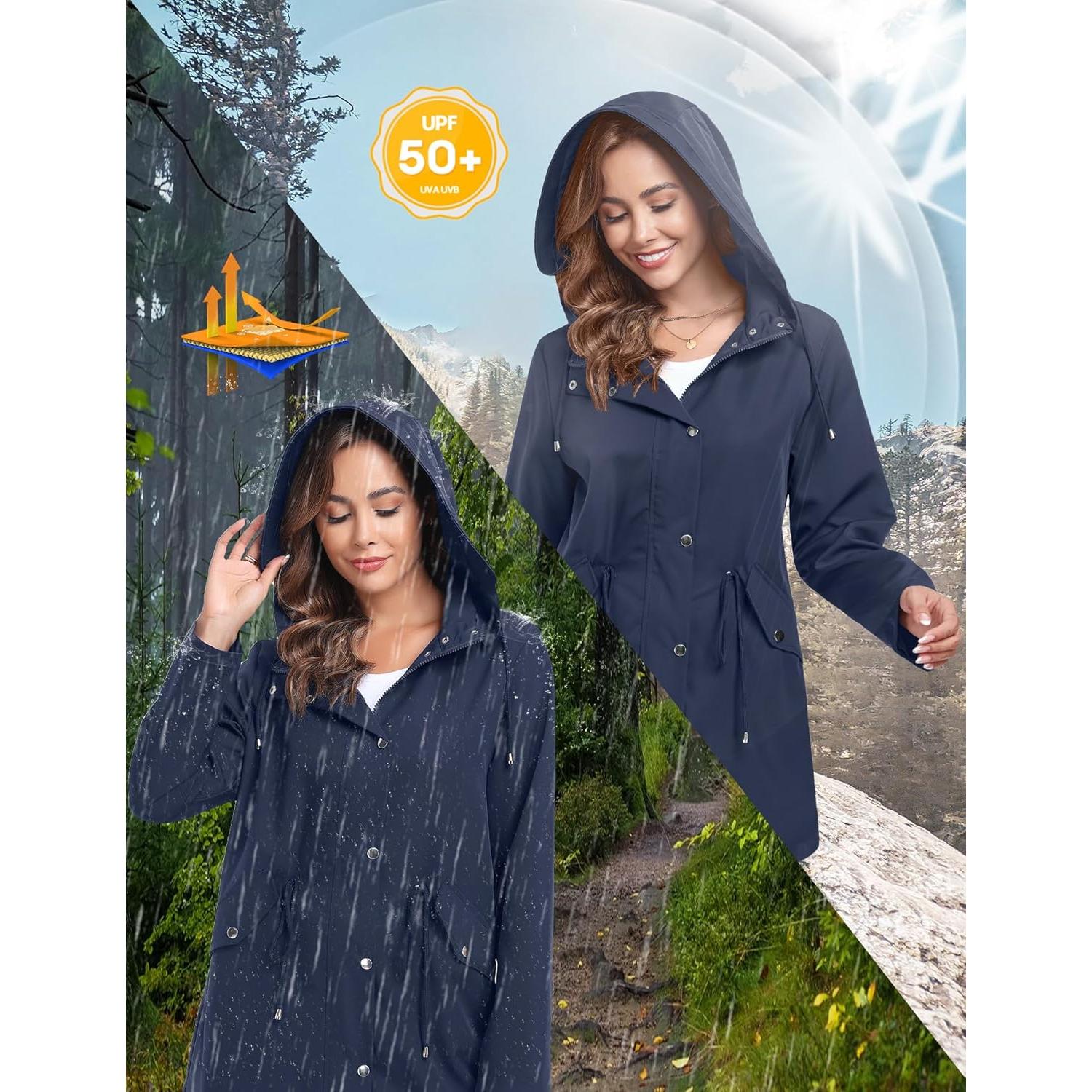 Chaqueta de Lluvia Bloggerlove Mujer Impermeable Azul Marino