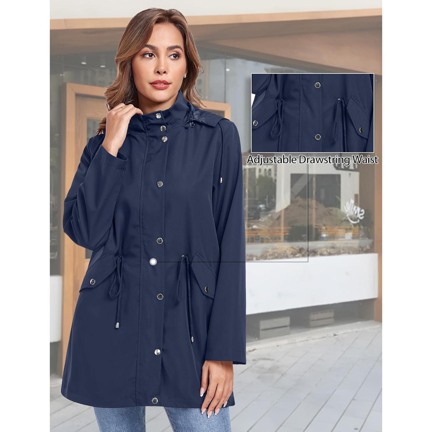 Chaqueta de Lluvia Bloggerlove Mujer Impermeable Azul Marino