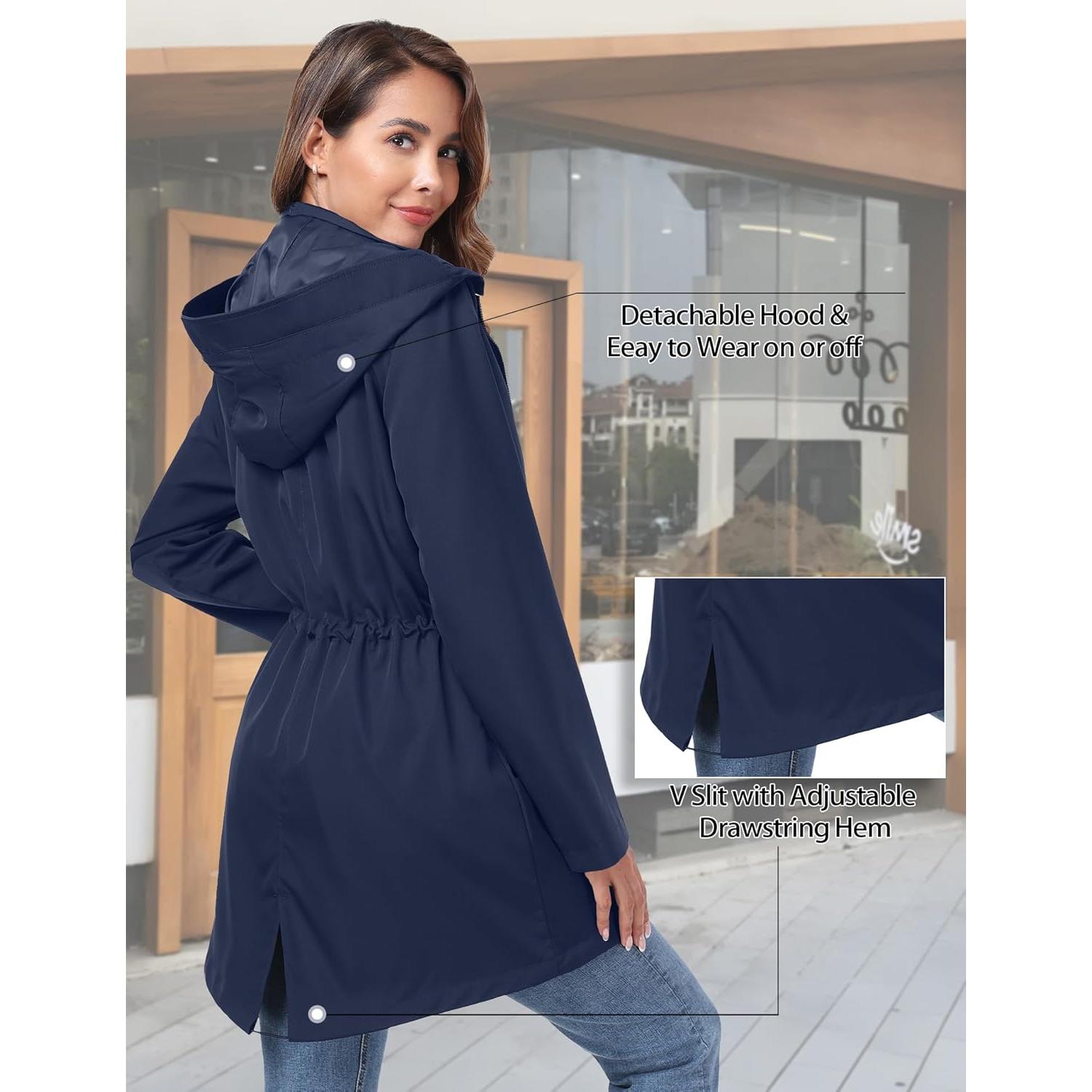 Chaqueta de Lluvia Bloggerlove Mujer Impermeable Azul Marino