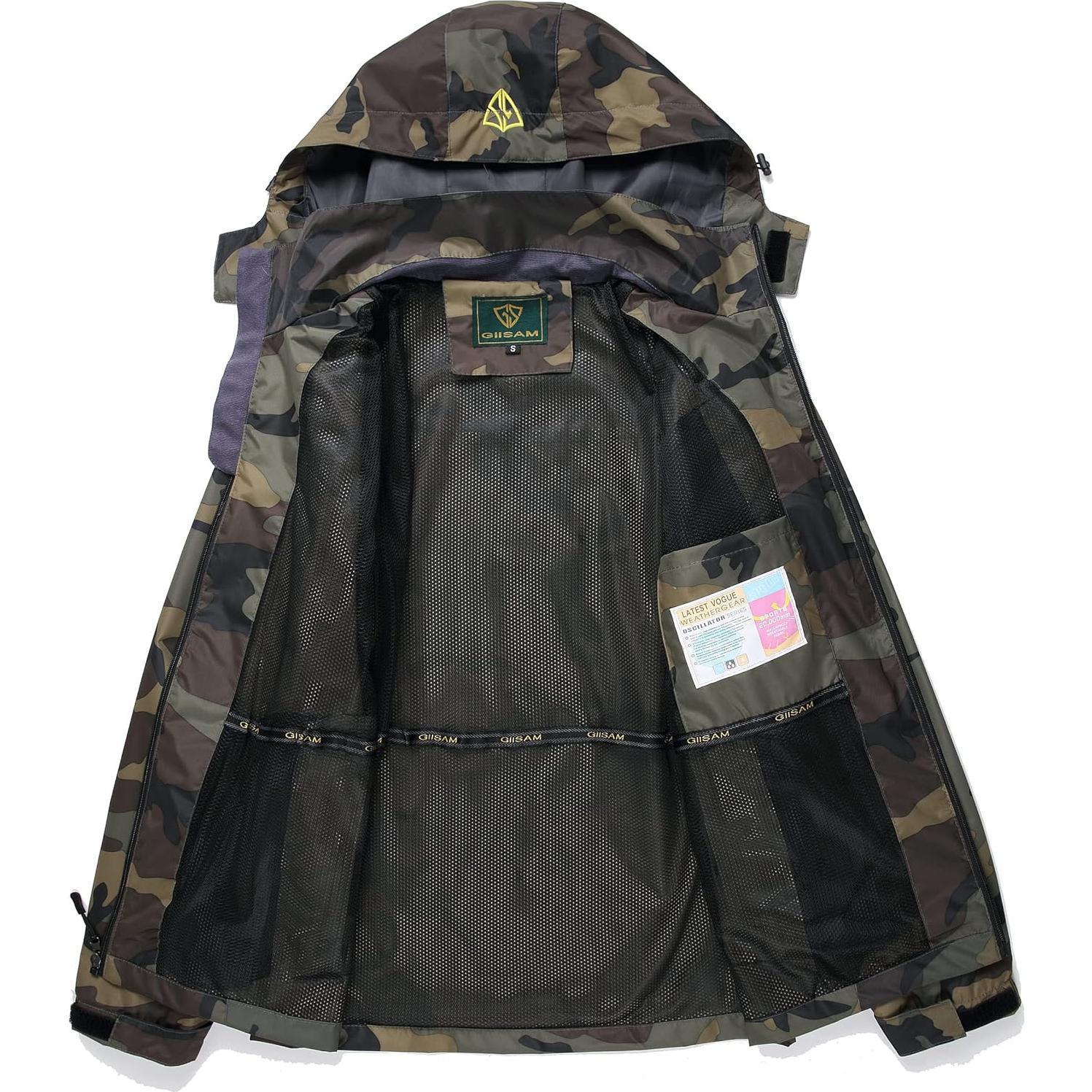Chaqueta de Lluvia Impermeable GIISAM para Hombres Verde Camo