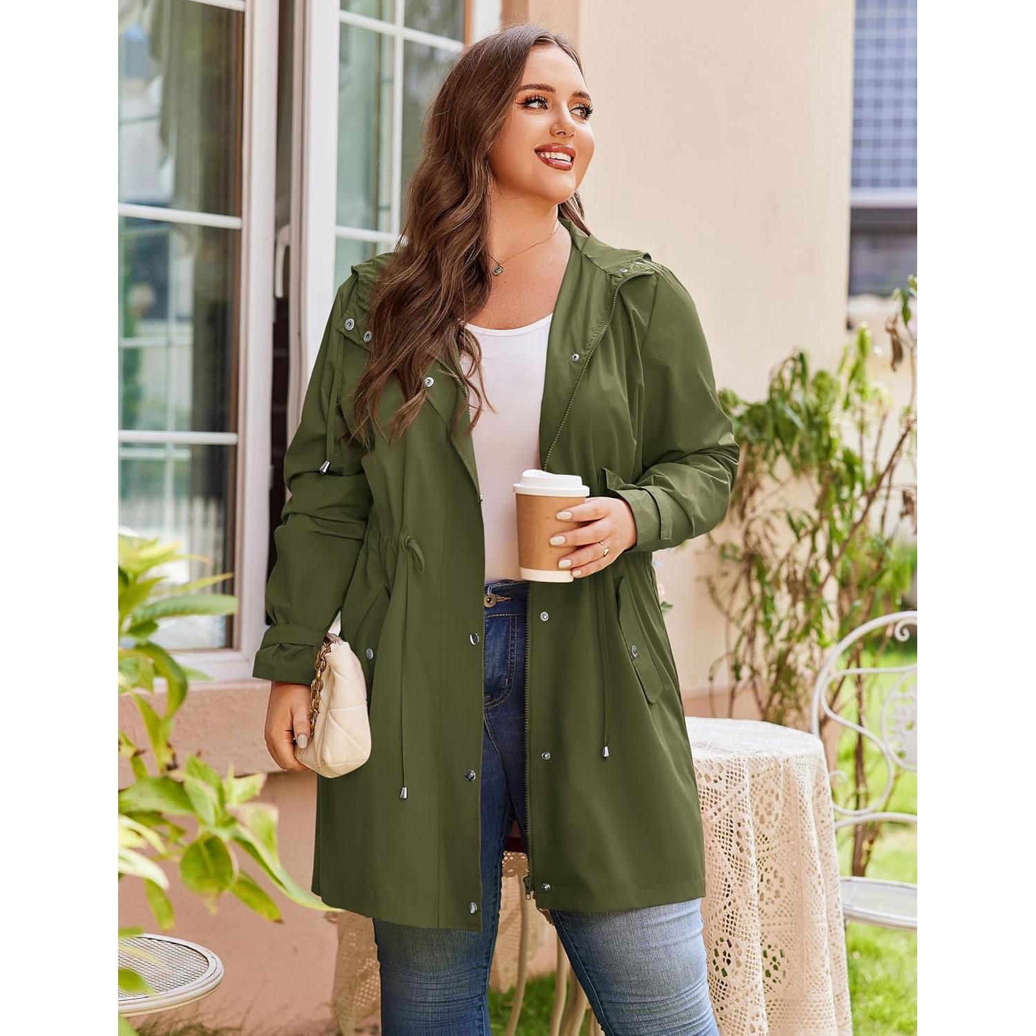 Chaqueta de Lluvia Impermeable IN'VOLAND Talla Grande Verde Militar