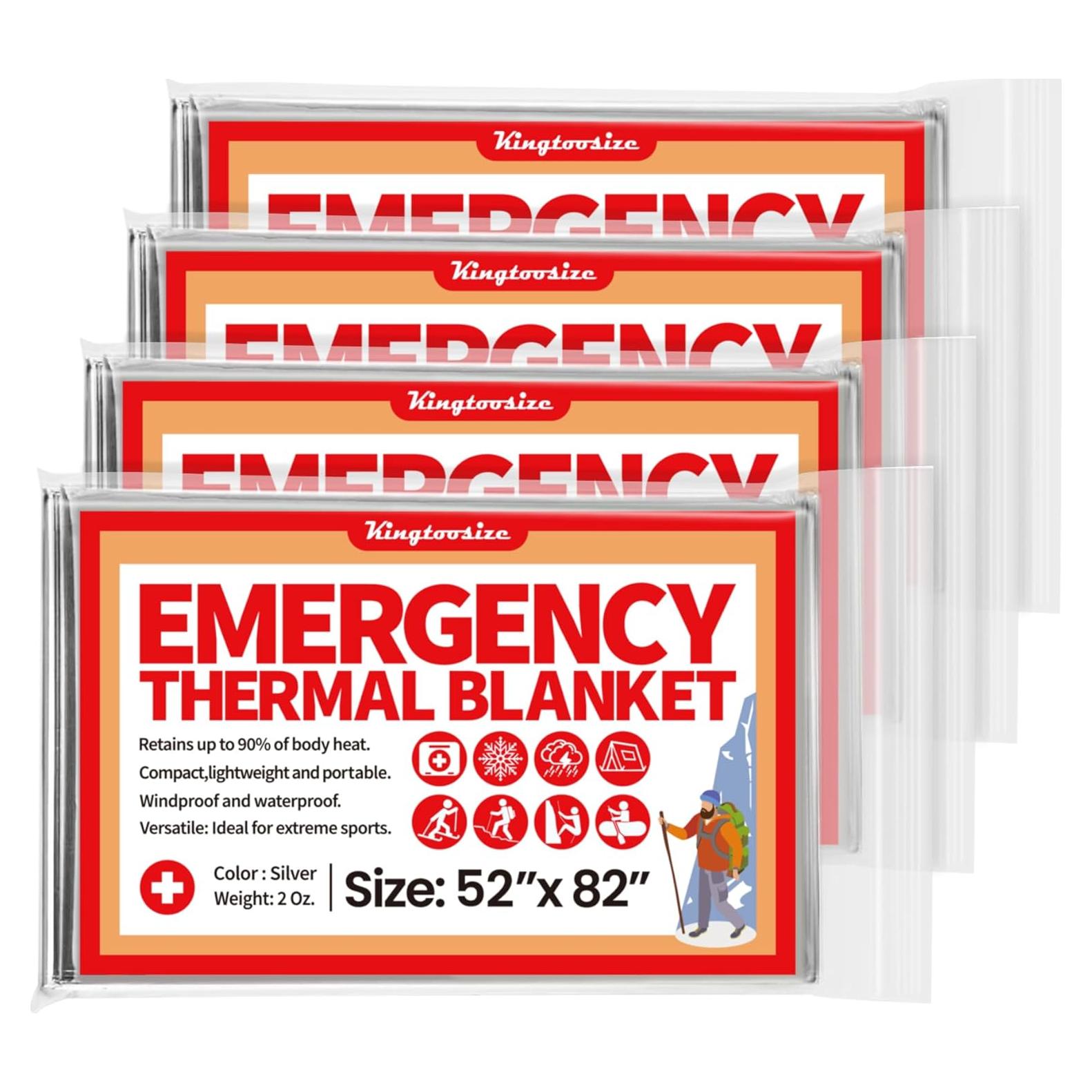 Manta Térmica de Emergencia KingtooSize - Paquete de 4, 90% Retención Calor