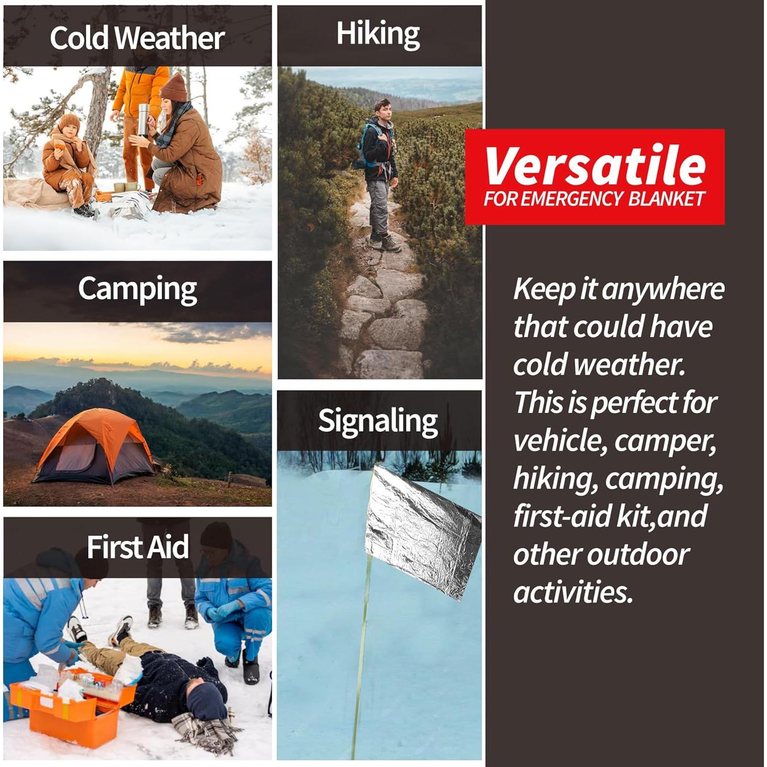 Manta Térmica de Emergencia KingtooSize - Paquete de 4, 90% Retención Calor