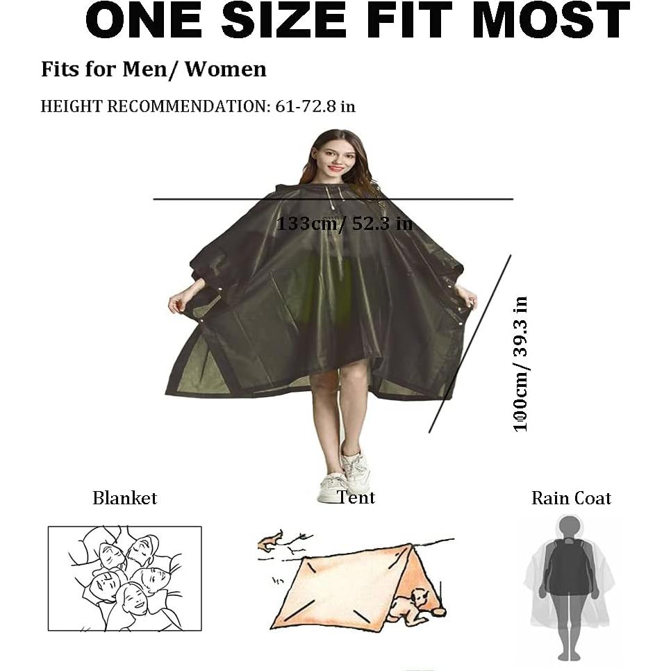Poncho de Lluvia Reutilizable ASIAOD - Paquete de 2, Talla Única