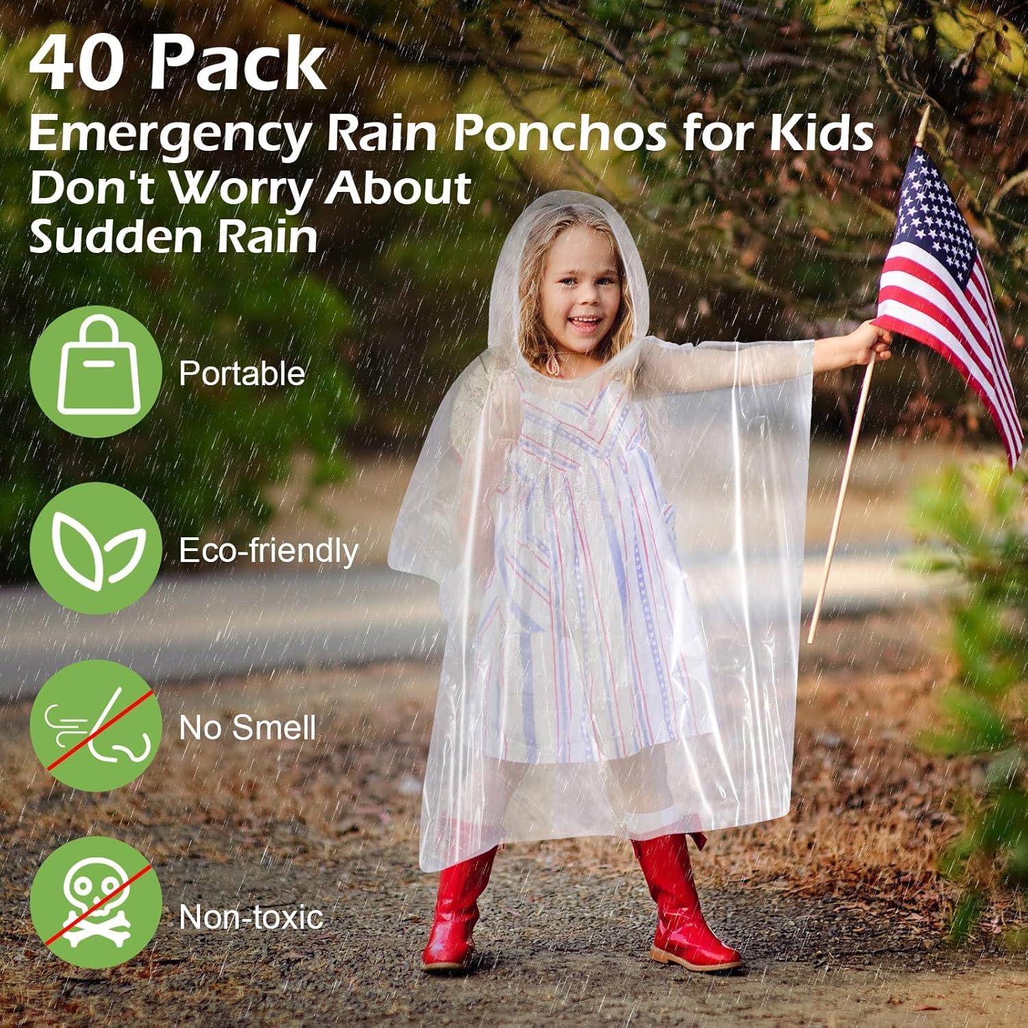 Hercicy 30 Ponchos de Lluvia Desechables para Niños 76x102cm