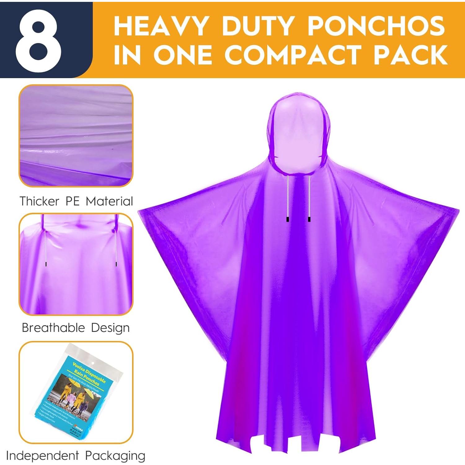 Ponchos Desechables Impermeables PE - Paquete de 8 Adultos Coloridos