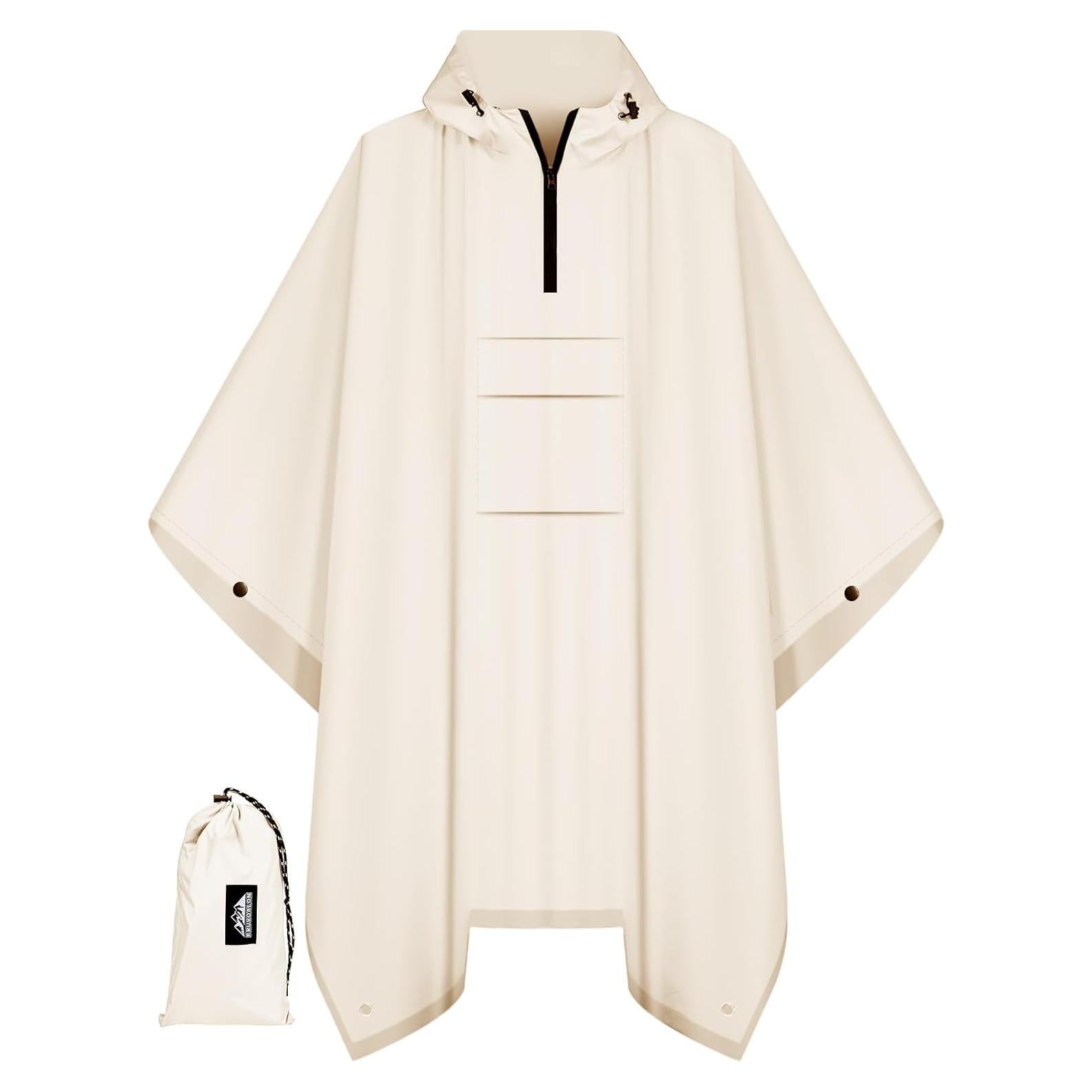 Poncho de Lluvia 3-en-1 Bruvoalon Beige Impermeable con Cierre